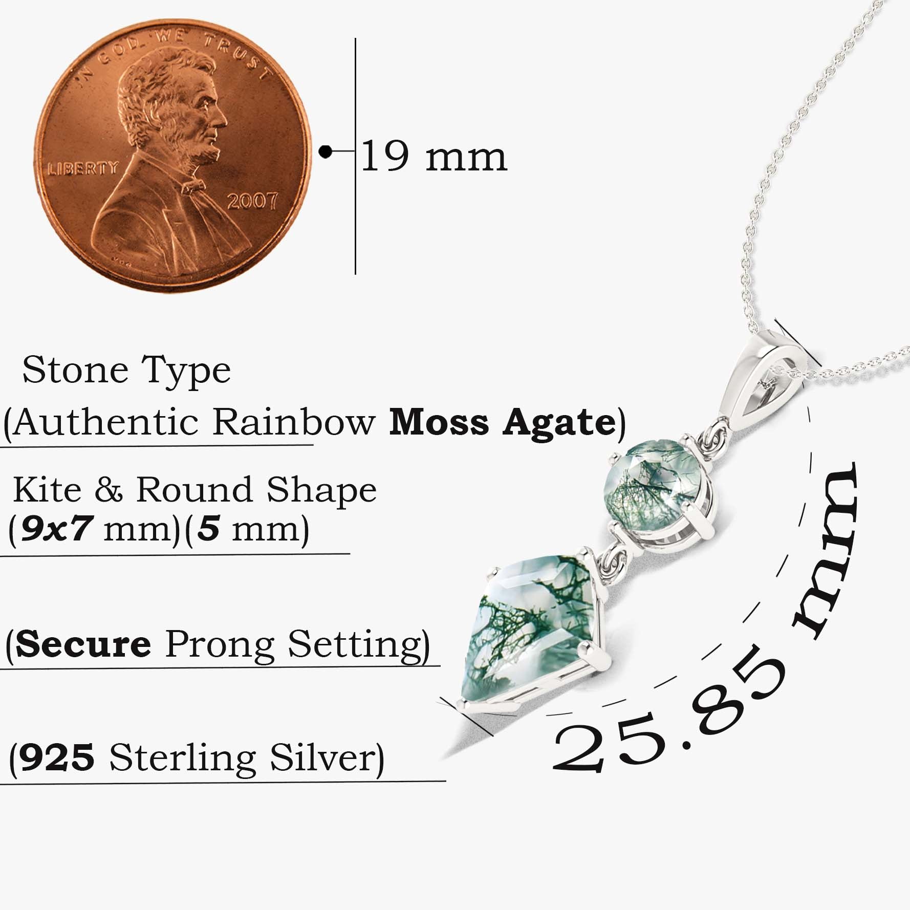 Moss Agate Kite and Round Shape Pendant Necklace