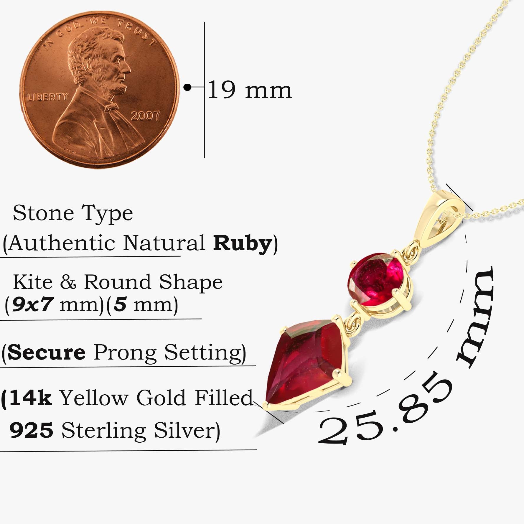 Ruby Kite and Round Shape Pendant Necklace 