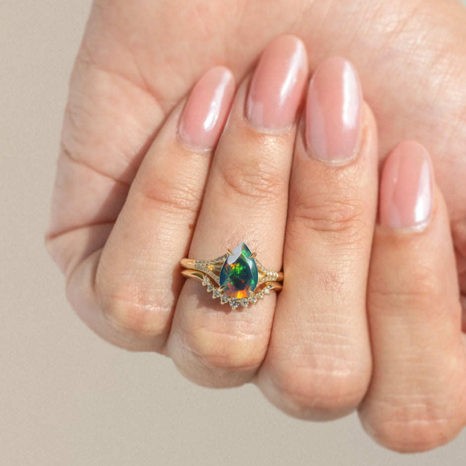 Pear Shape 1.2 Carat Natural Black Opal Statement Ring