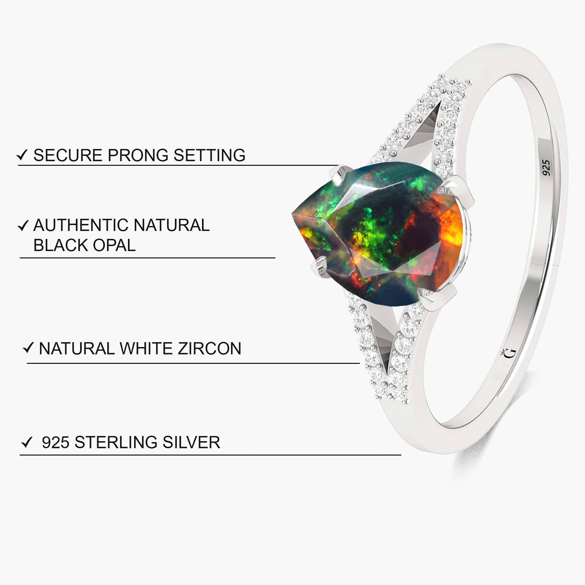 Pear Shape 1.2 Carat Natural Black Opal Statement Ring