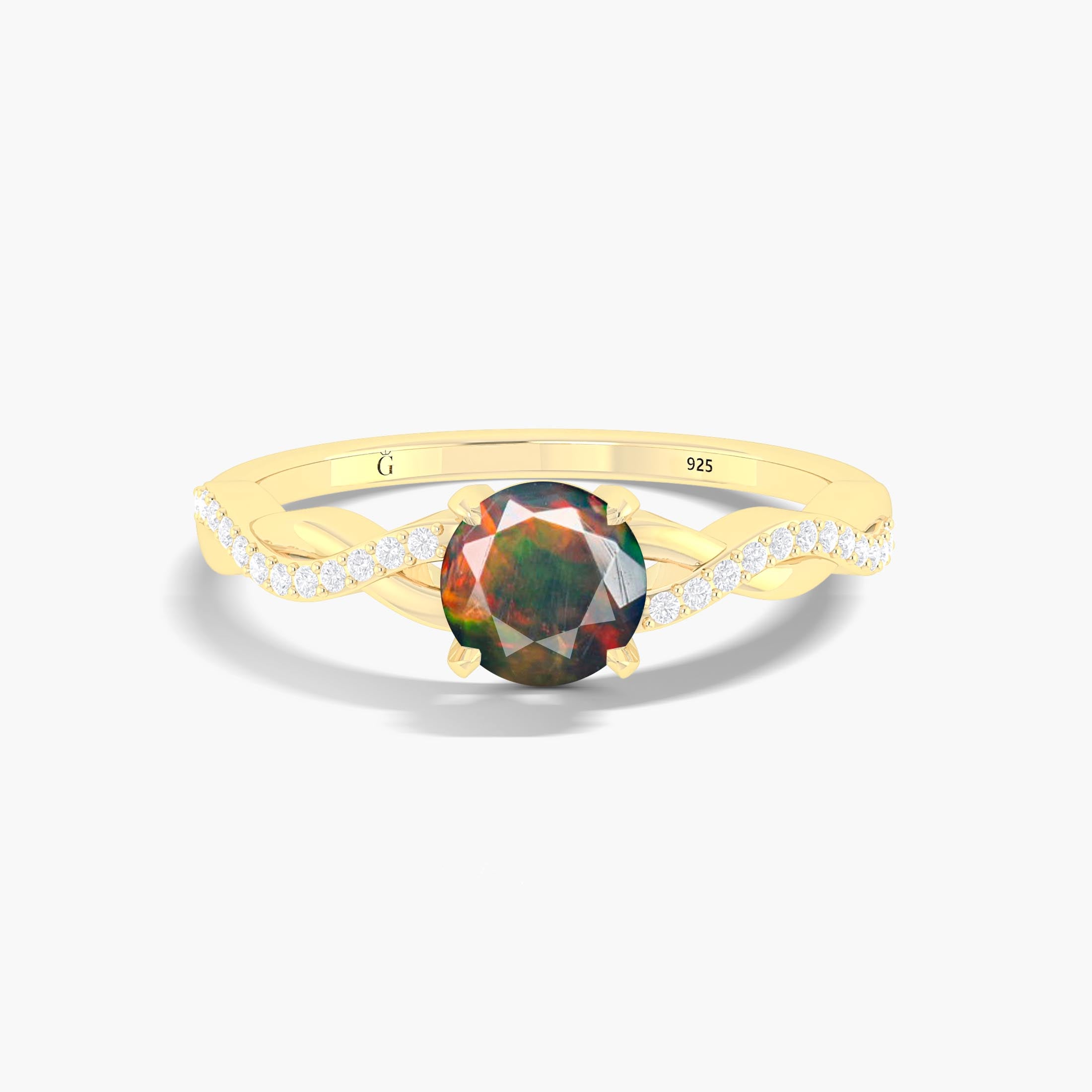 Natural Black Opal Crossover Ring for Womens Birthstone Jewelry