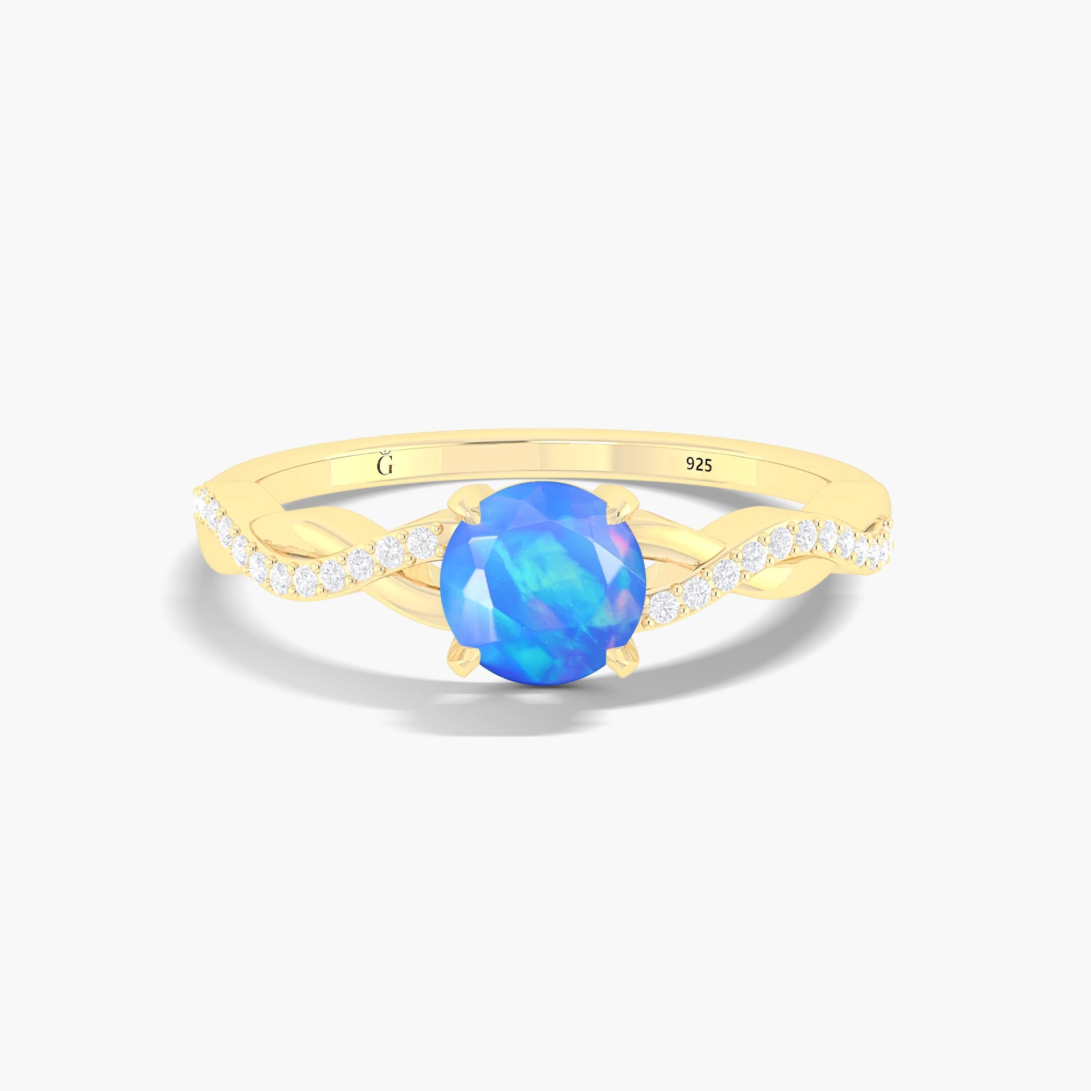 Natural Blue Opal Crossover Ring for Womens Birthstone Jewelry