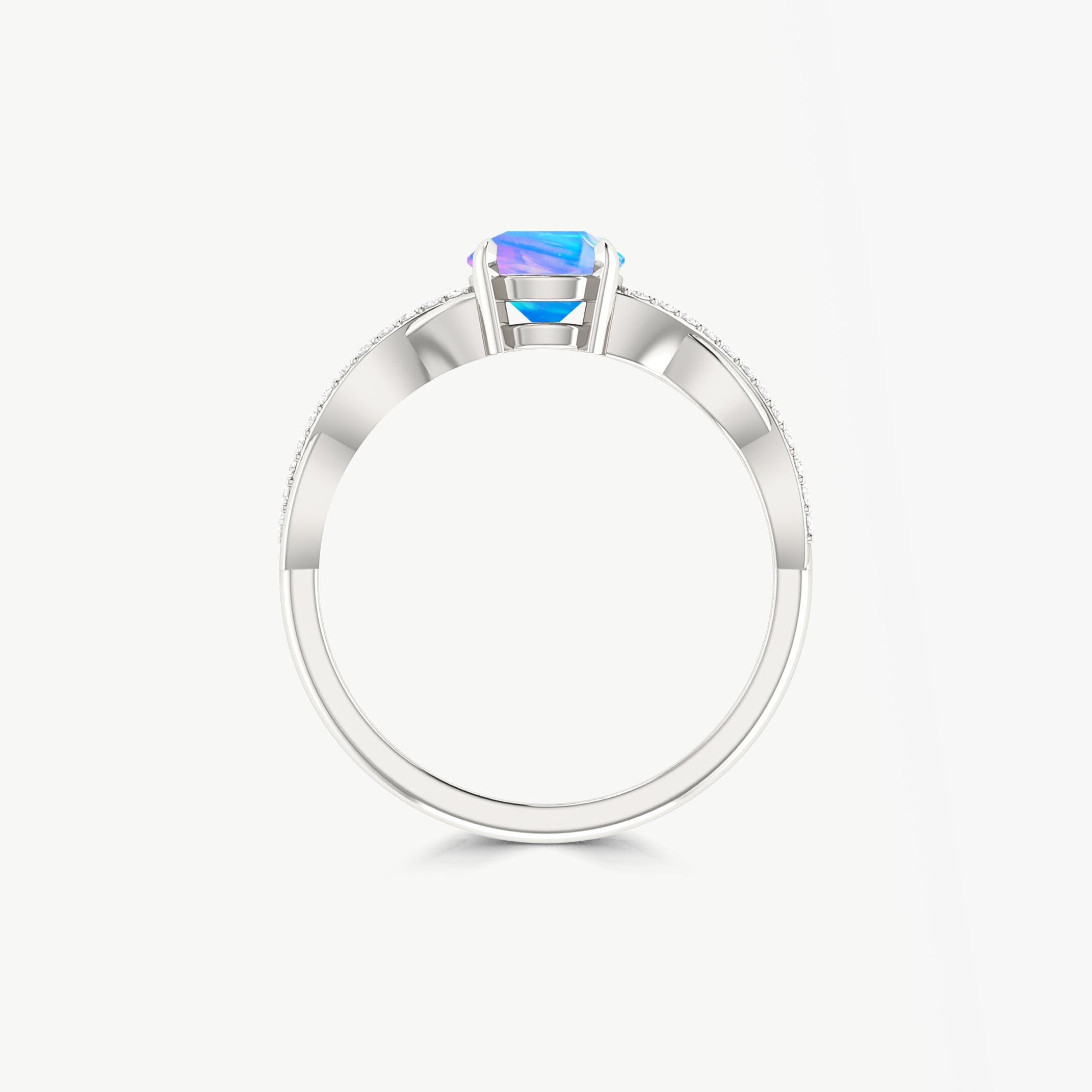 Natural Blue Opal Crossover Ring for Womens Birthstone Jewelry