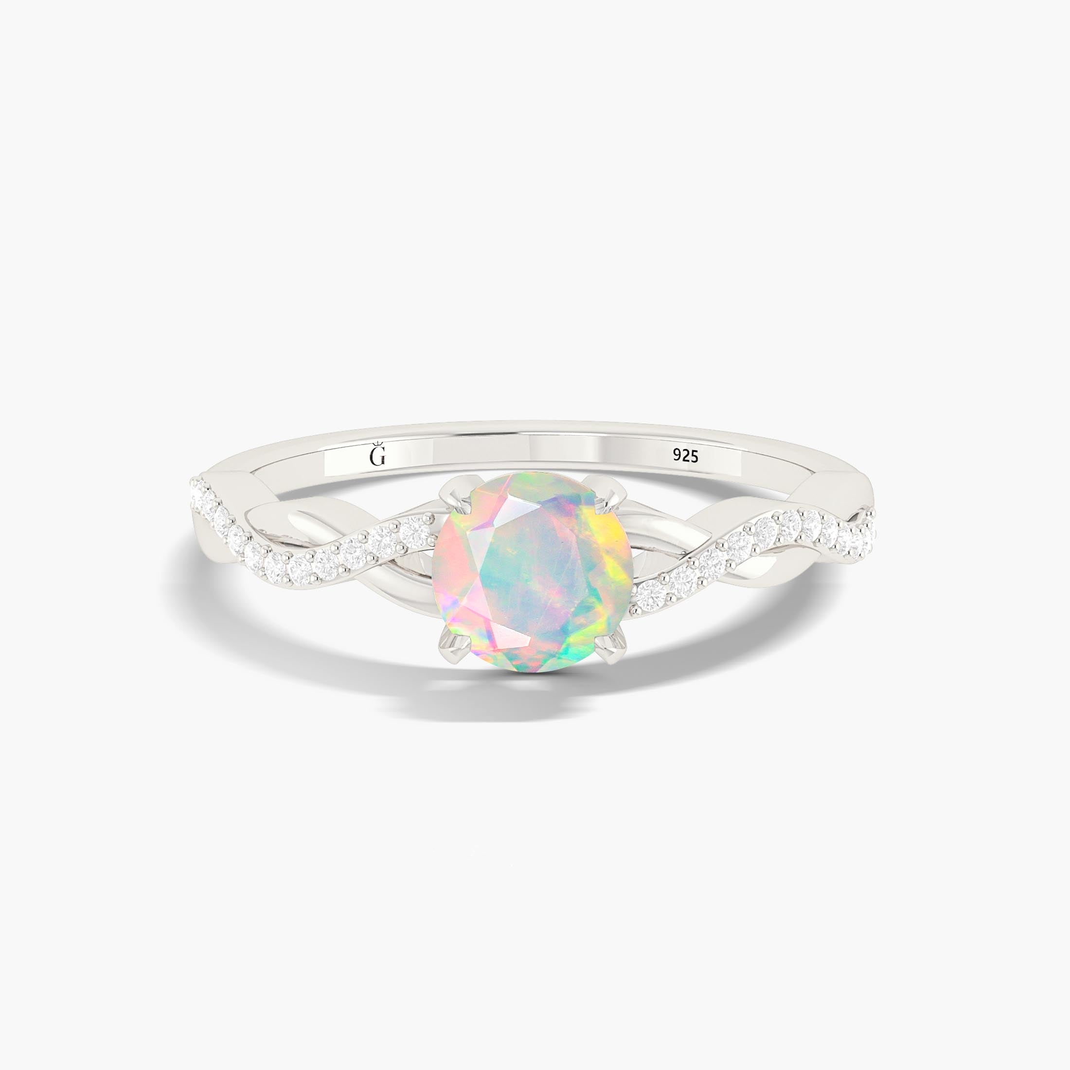Natural White Opal Crossover Ring for Womens Birthstone Jewelry