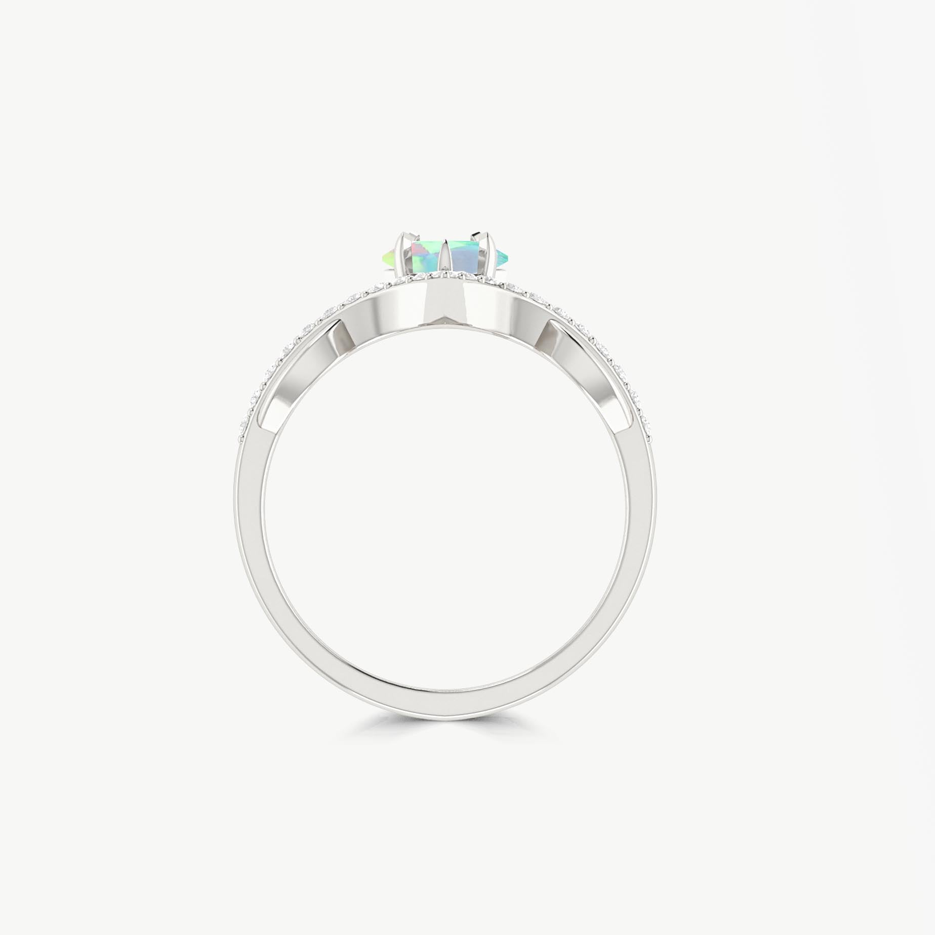 Natural White Opal Kite Shape Wishbone Ring