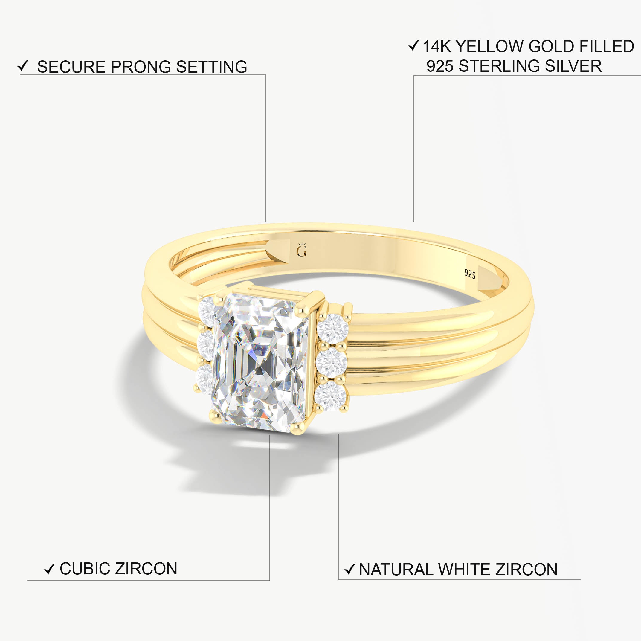 Octagon simulated diamond Zircon Engagement ring