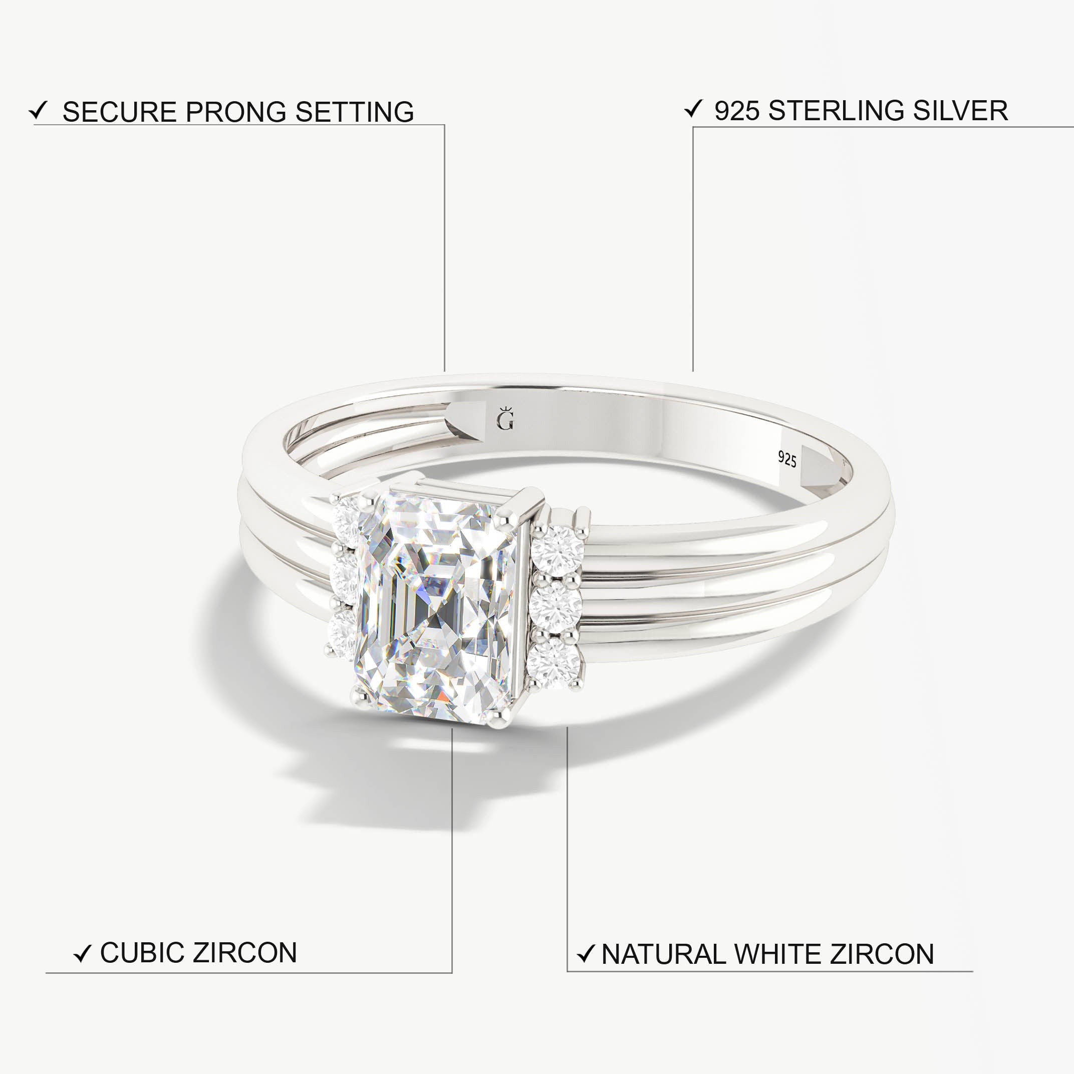 Octagon simulated diamond Zircon Engagement ring