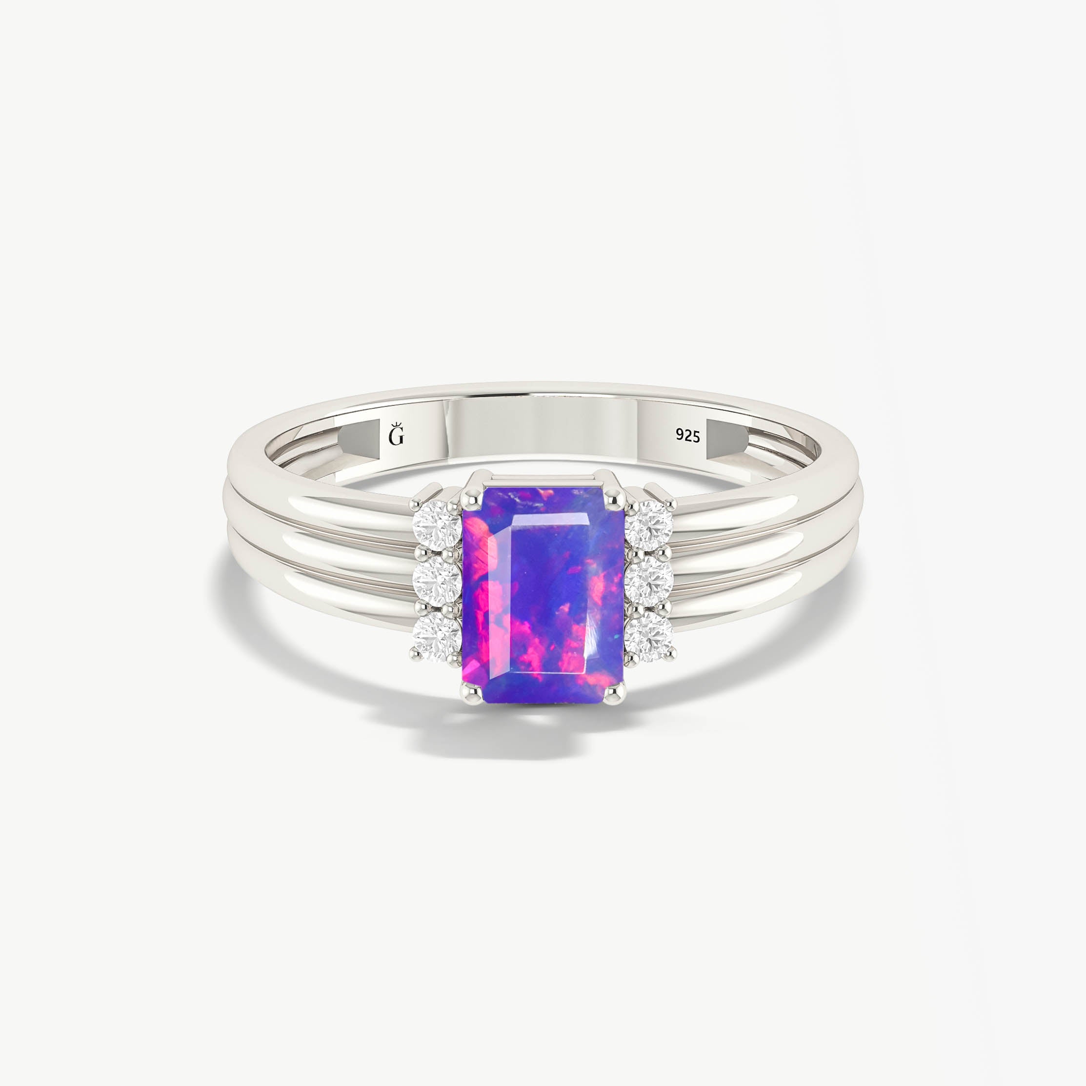 Natural Ethiopian Fire Lavender Opal Ring for Her