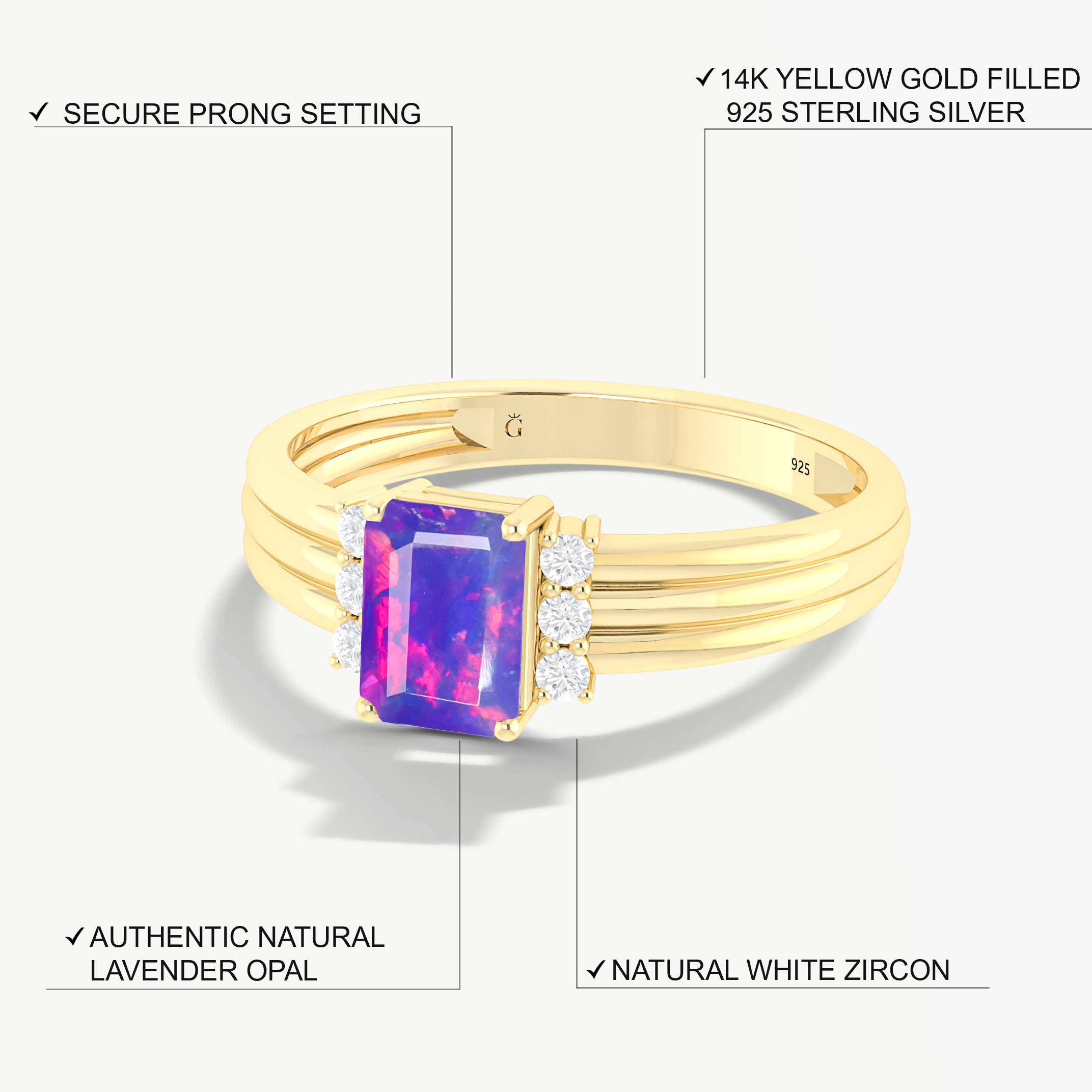 Natural Ethiopian Fire Lavender Opal Ring for Her