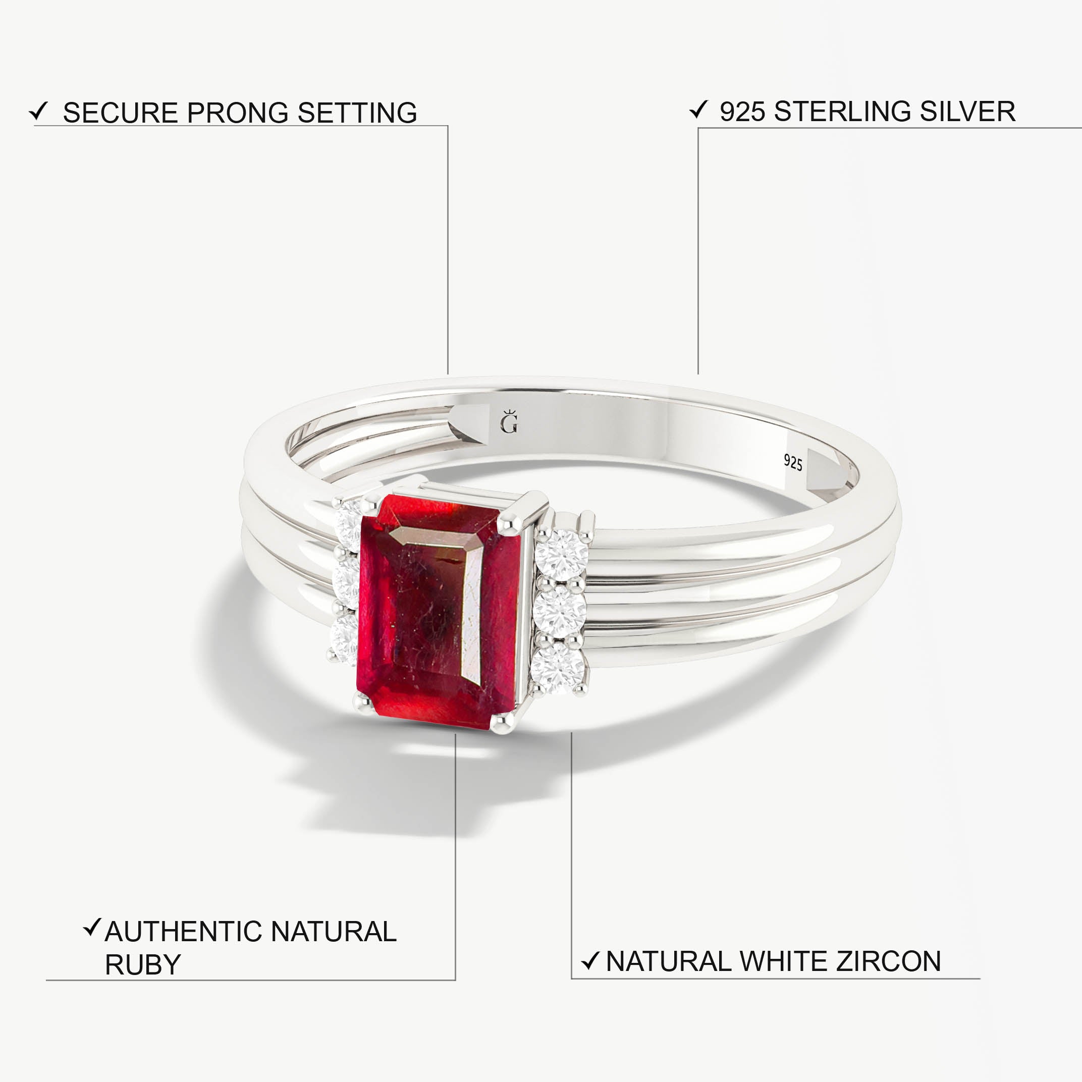 925 Sterling silver ruby ring