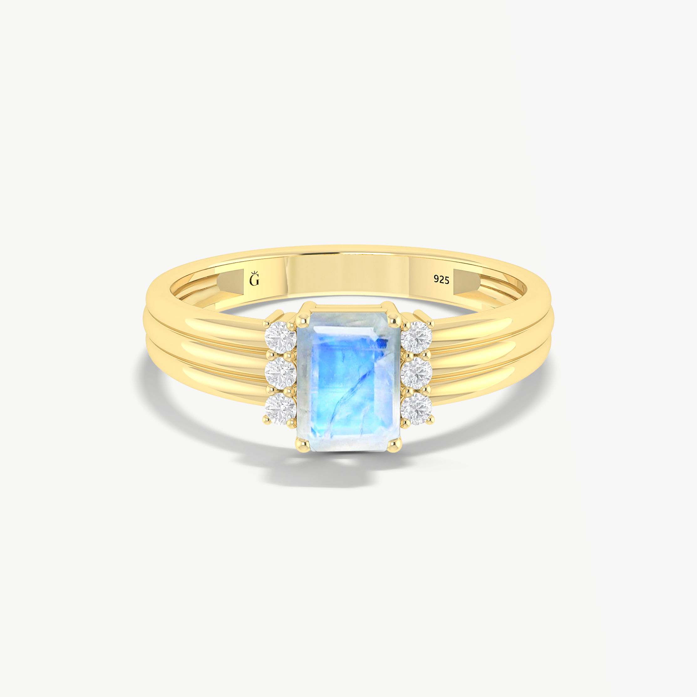 Beautiful white rainbow octagon moonstone Unique design ring