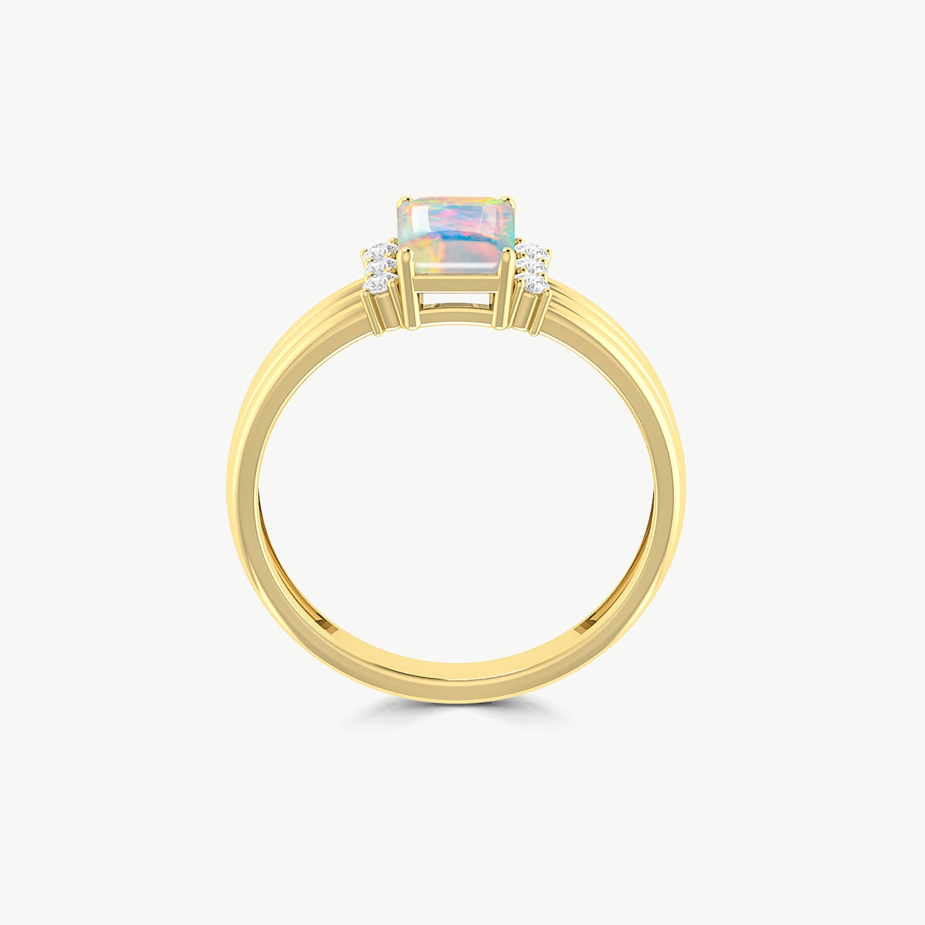 Octagon Shape Natural White Opal Three Layer Wedding Ring