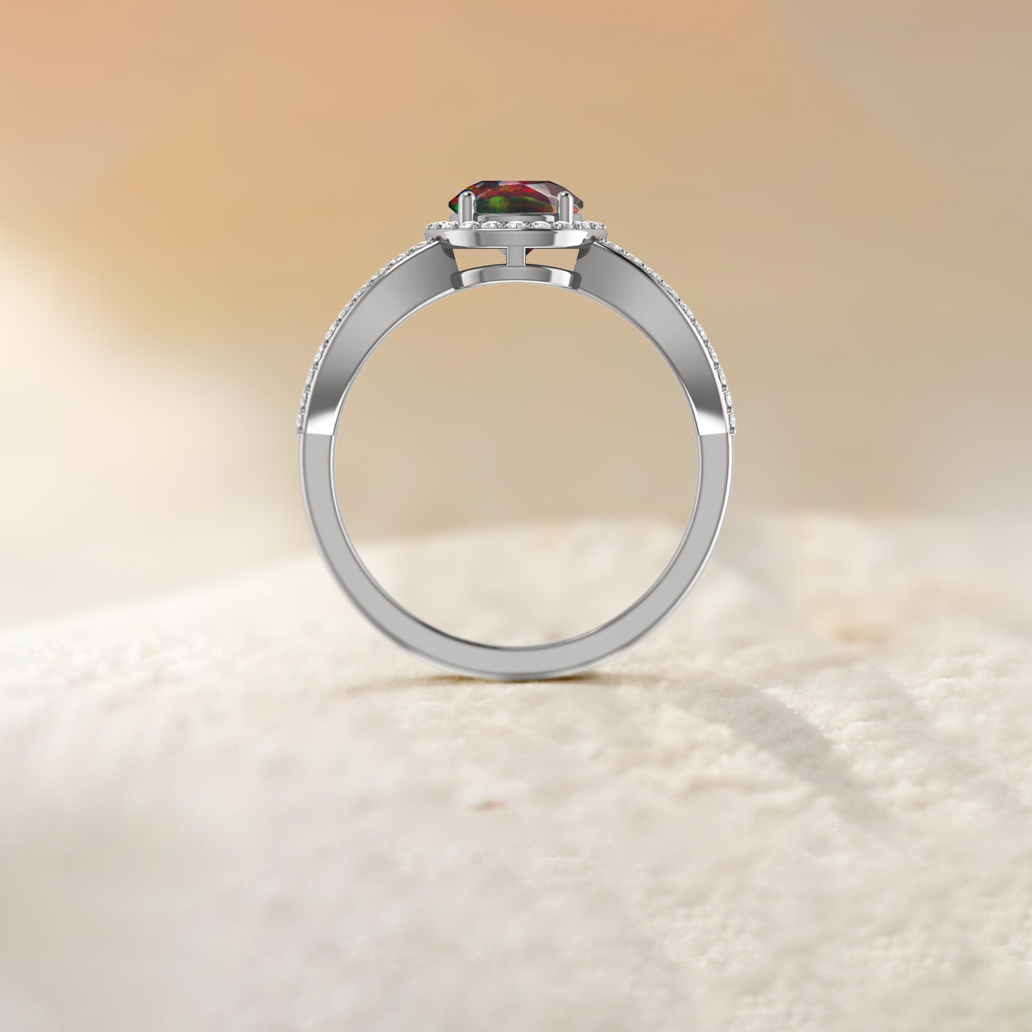 Natural Sparkling Black Opal Halo Engagement Ring