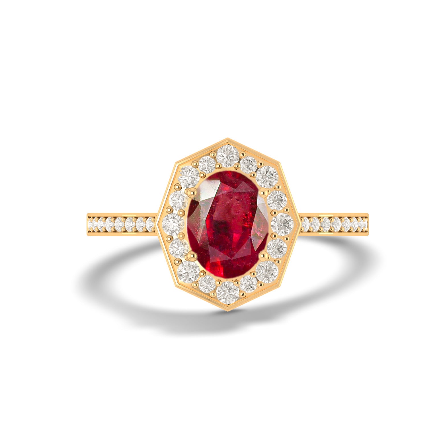 Natural Ruby with White Zircon Engagement Halo Ring