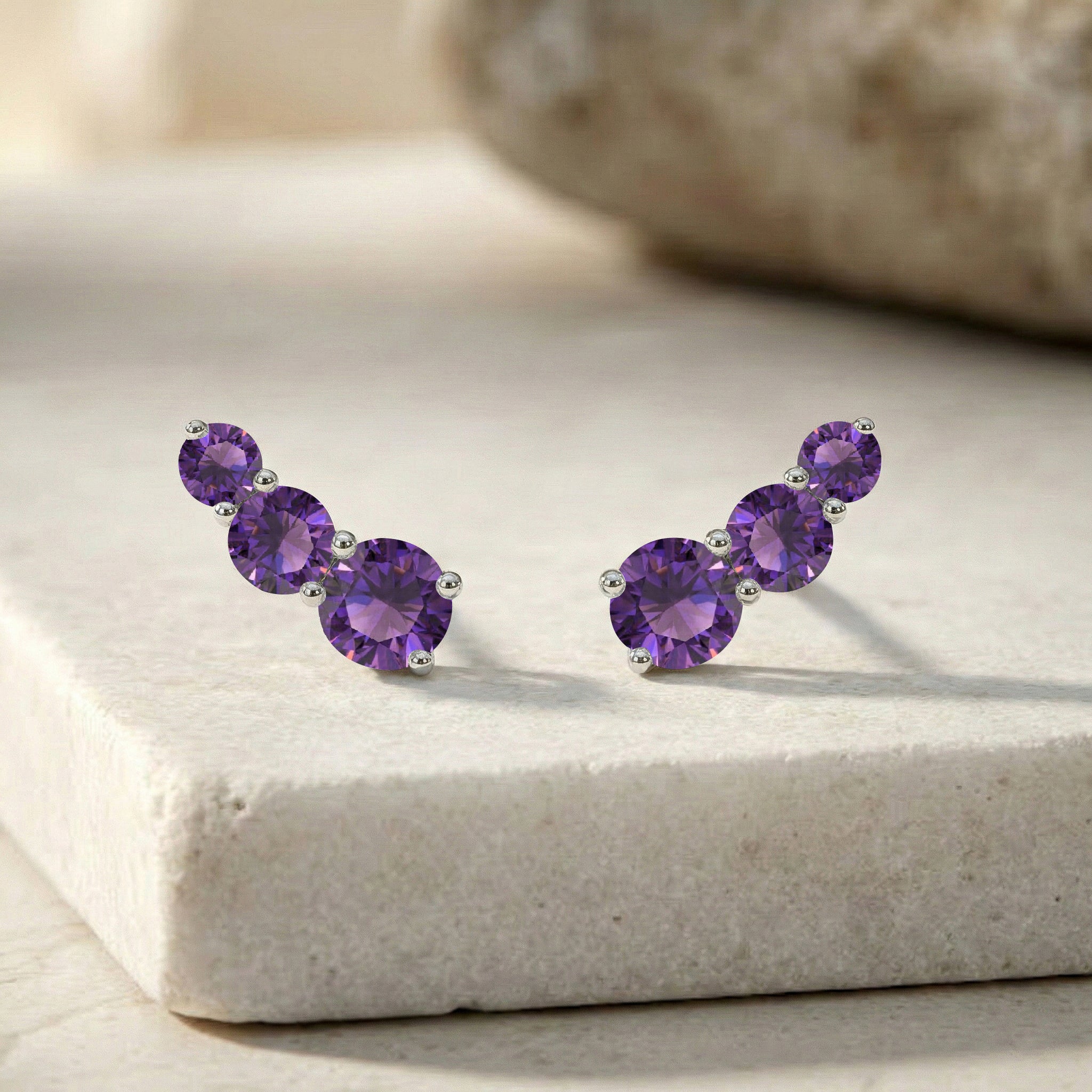 Amethyst Round Stud Earring in 925 Sterling Silver 5X4X3MM 1.40 ct.