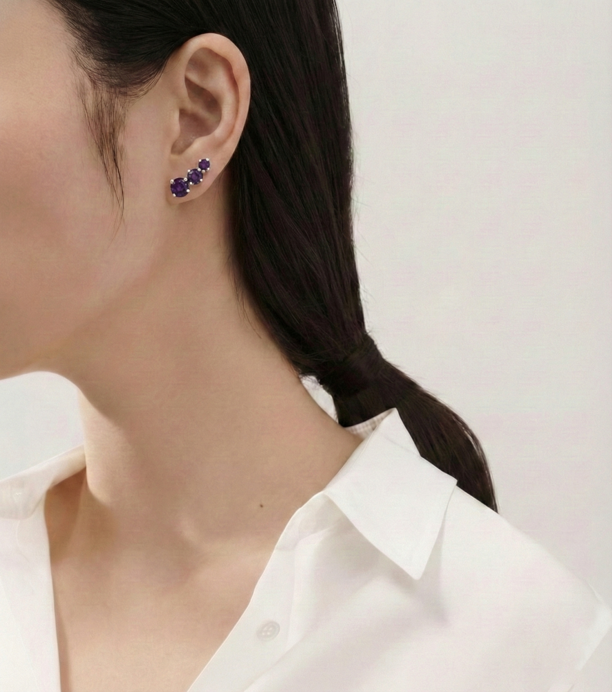 Amethyst Round Stud Earring in 925 Sterling Silver 5X4X3MM 1.40 ct.