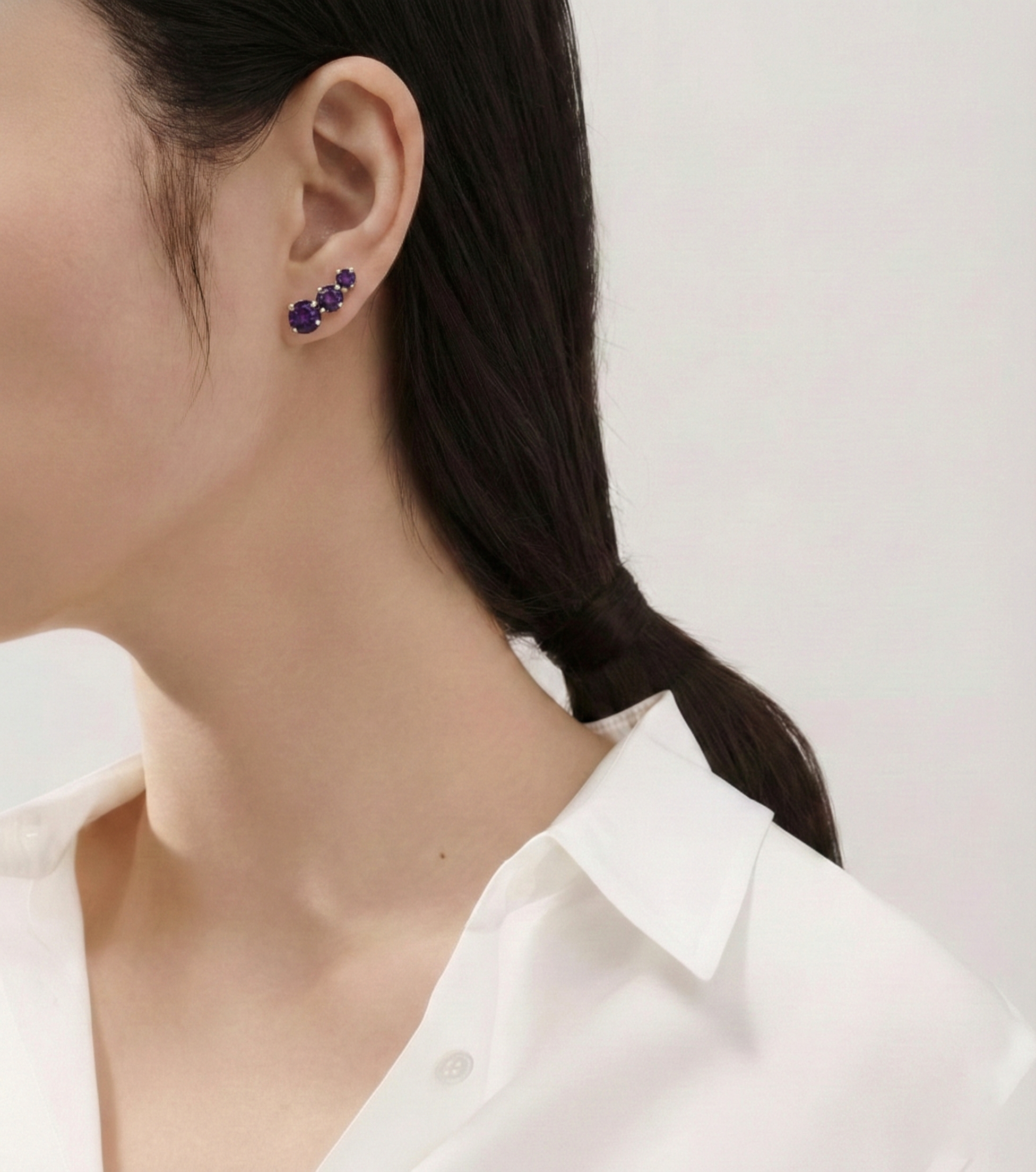 Amethyst Round Stud Earring in 925 Sterling Silver 5X4X3MM 1.40 ct.