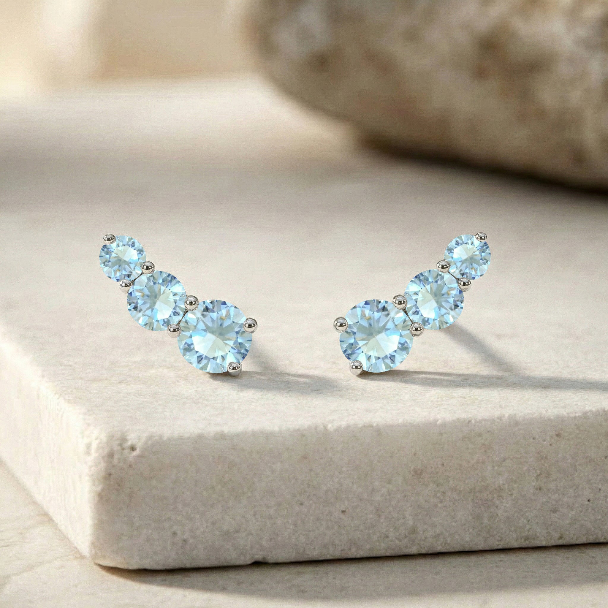 Aquamarine Round Stud Earring in 925 Sterling Silver 5*4*3MM 1.40 ct.