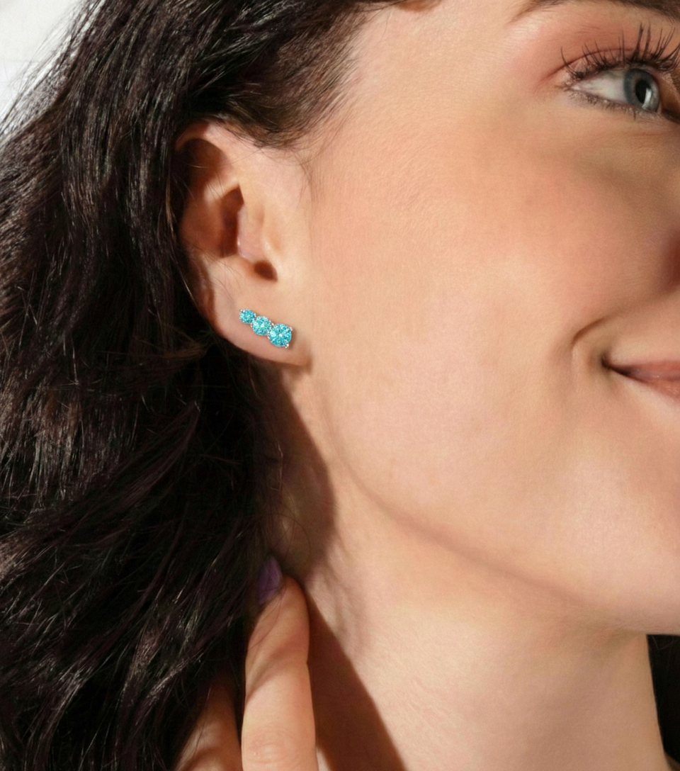 Aquamarine Round Stud Earring in 925 Sterling Silver 5*4*3MM 1.40 ct.