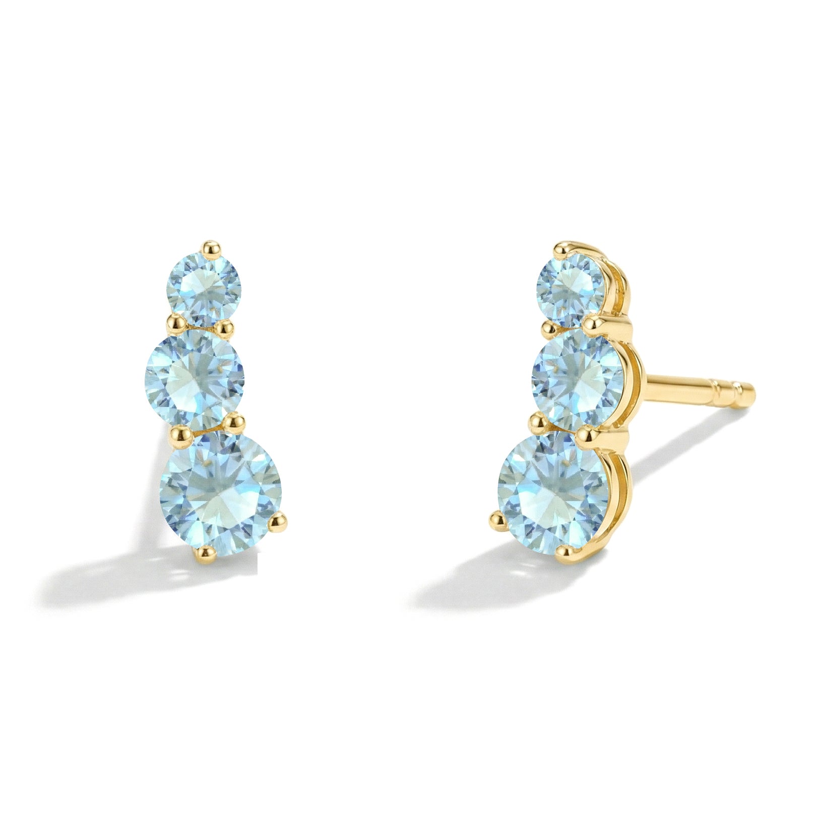 Aquamarine Round Stud Earring in 925 Sterling Silver 5*4*3MM 1.40 ct.
