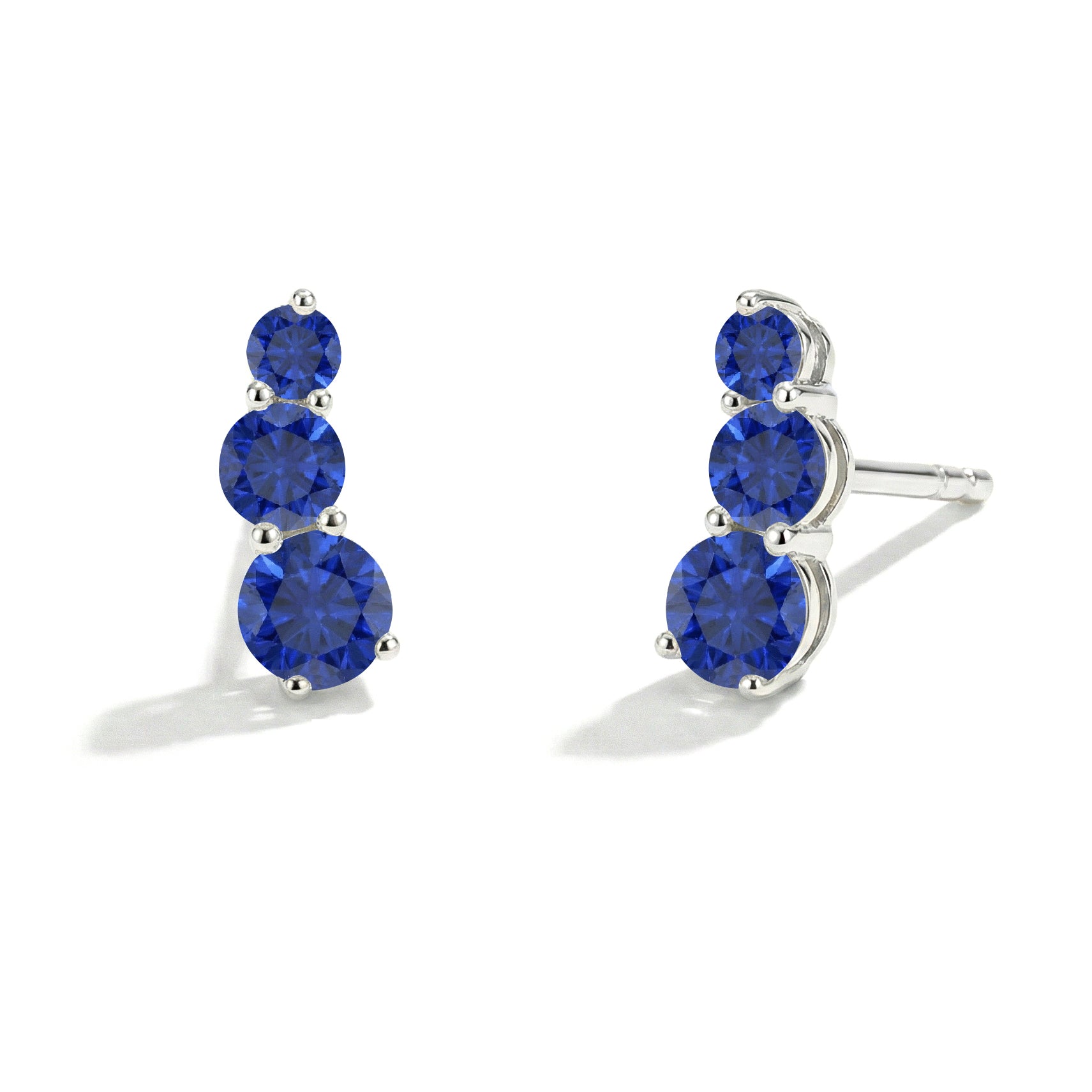Blue Sapphire Stud Earrings Round Style 