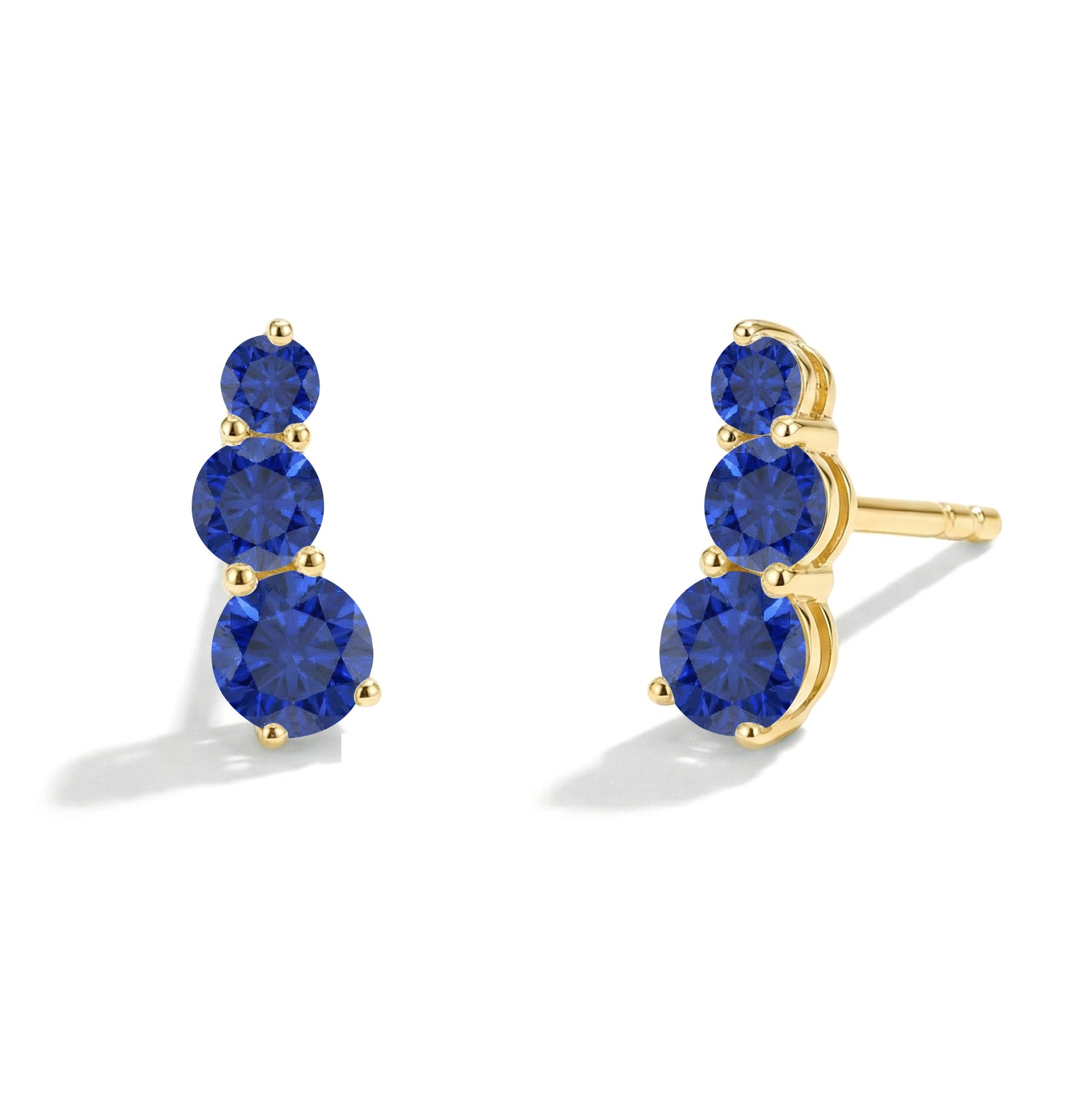 Blue Sapphire Round Stud Earring in 925 Sterling Silver 5X4X3MM 1.40 ct.