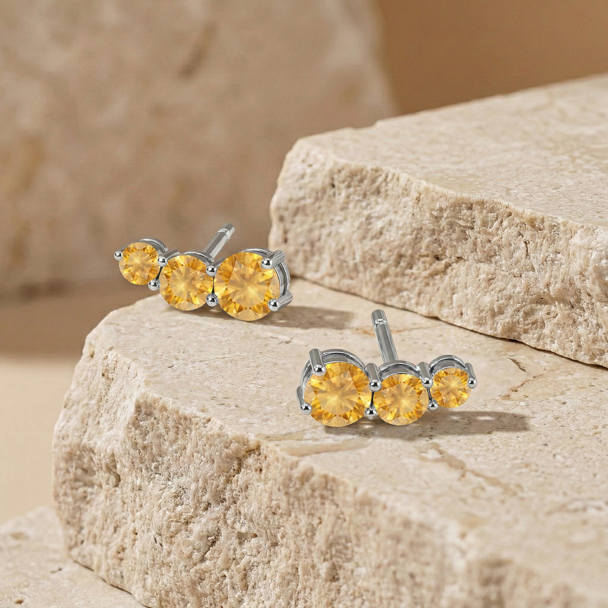 Citrine Round Stud Earring in 925 Sterling Silver 5X4X3MM 1.40 ct.