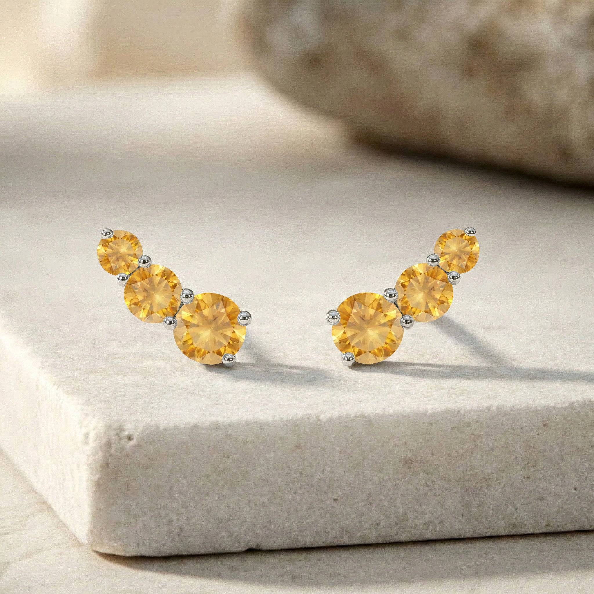 Citrine Round Stud Earring in 925 Sterling Silver 5X4X3MM 1.40 ct.