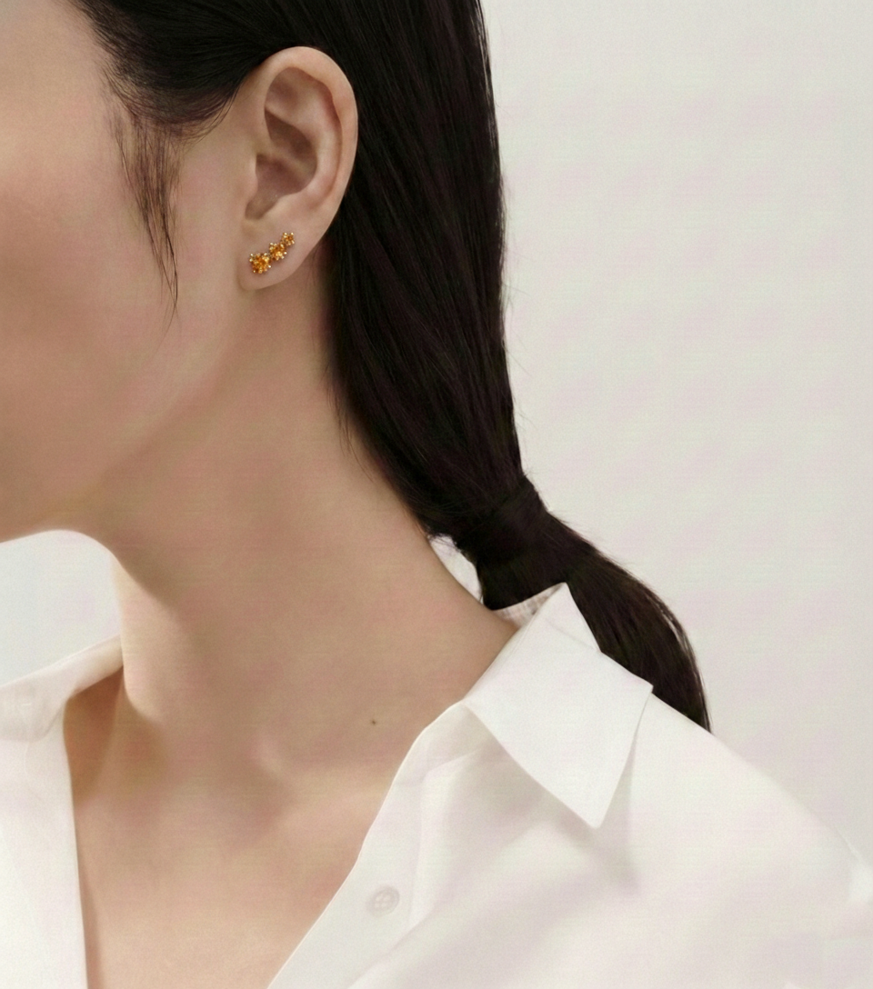 Citrine Round Stud Earring in 925 Sterling Silver 5X4X3MM 1.40 ct.