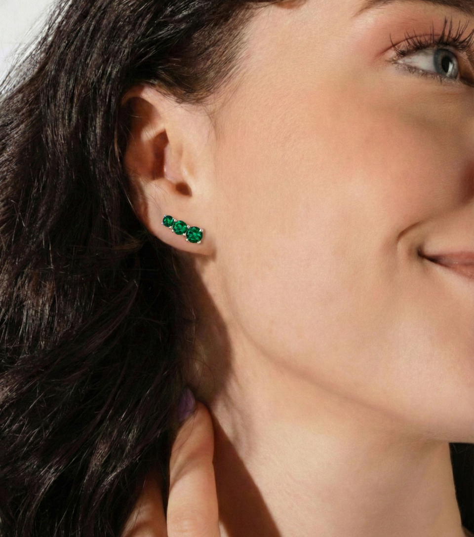 Emerald Round Stud Earring in 925 Sterling Silver 5X4X3MM 1.40 ct.
