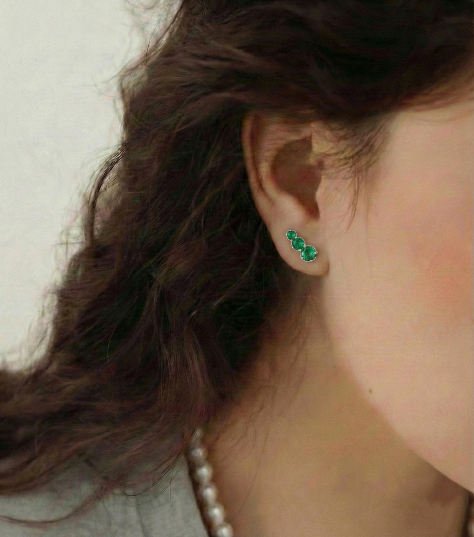 Emerald Round Stud Earring in 925 Sterling Silver 5X4X3MM 1.40 ct.