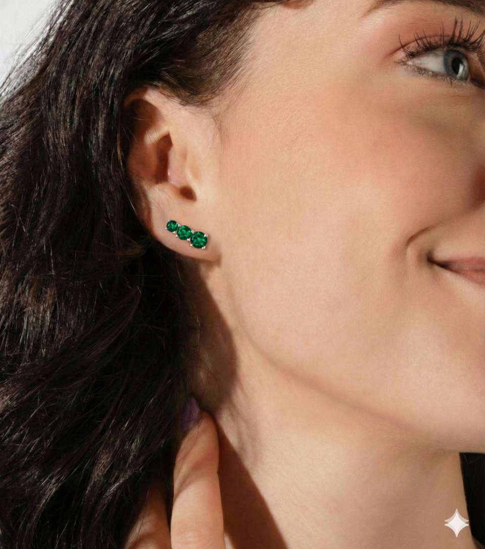 Emerald Round Stud Earring in 925 Sterling Silver 5X4X3MM 1.40 ct.