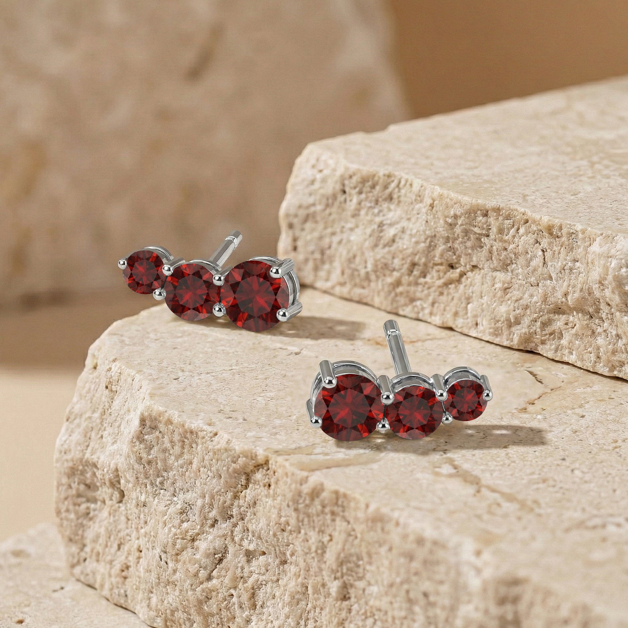 Garnet stone earrings classic round design
