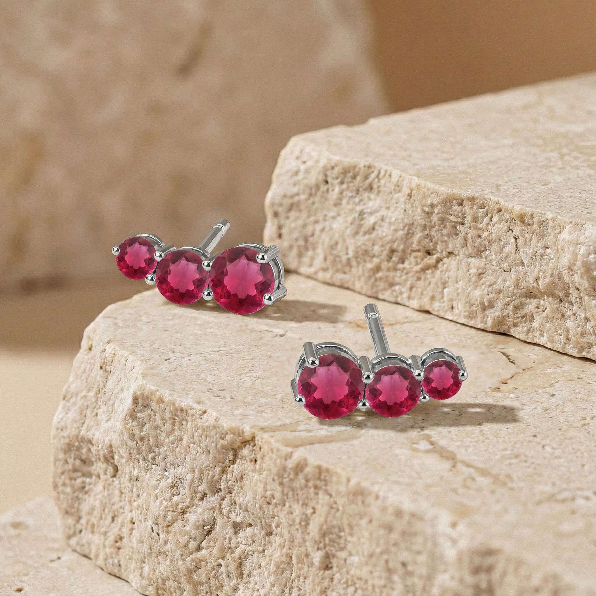 Pink Tourmaline Round Stud Earring in 925 Sterling Silver 5X4X3MM 1.40 ct.