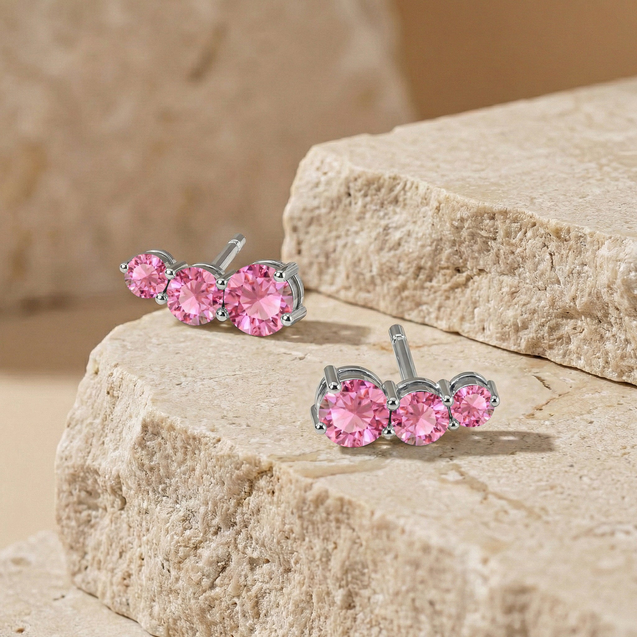 Pink Tourmaline Round Stud Earring in 925 Sterling Silver 5X4X3MM 1.40 ct.