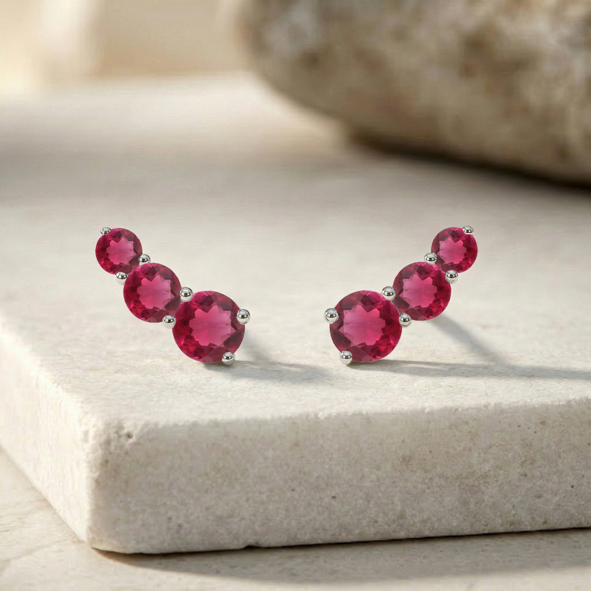 Pink Tourmaline Round Stud Earring in 925 Sterling Silver 5X4X3MM 1.40 ct.