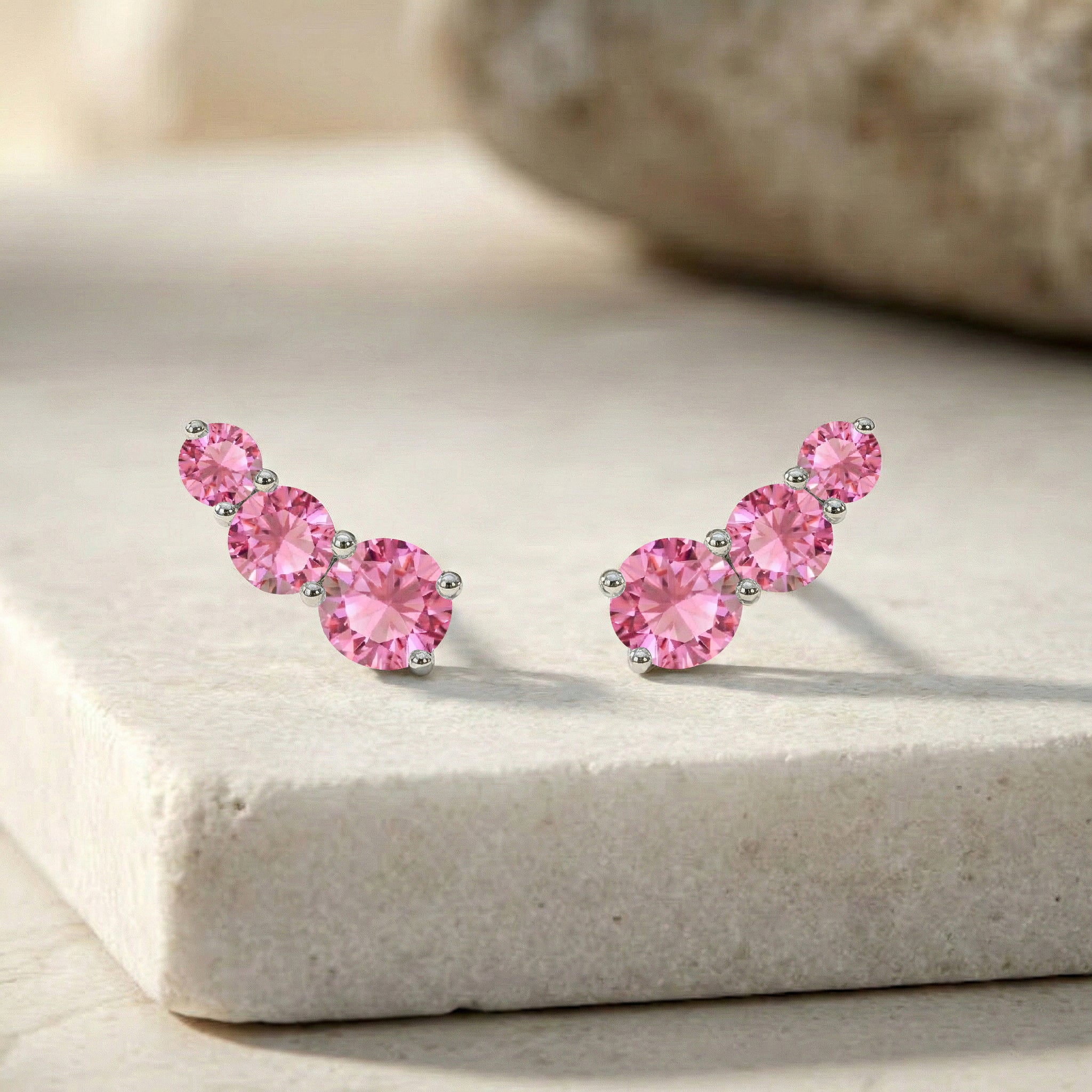 Pink Tourmaline Round Stud Earring in 925 Sterling Silver 5X4X3MM 1.40 ct.