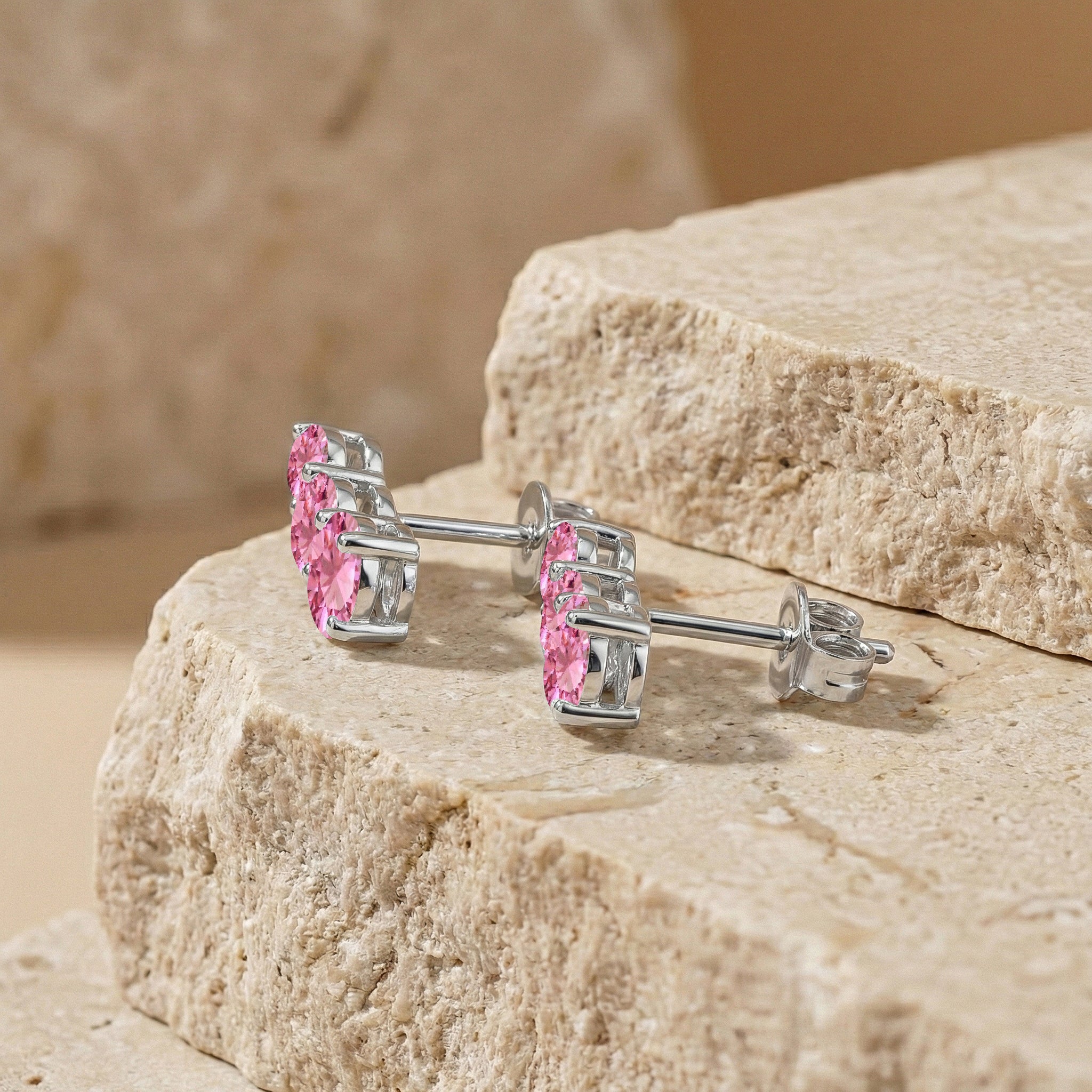 Pink Tourmaline Round Stud Earring in 925 Sterling Silver 5X4X3MM 1.40 ct.