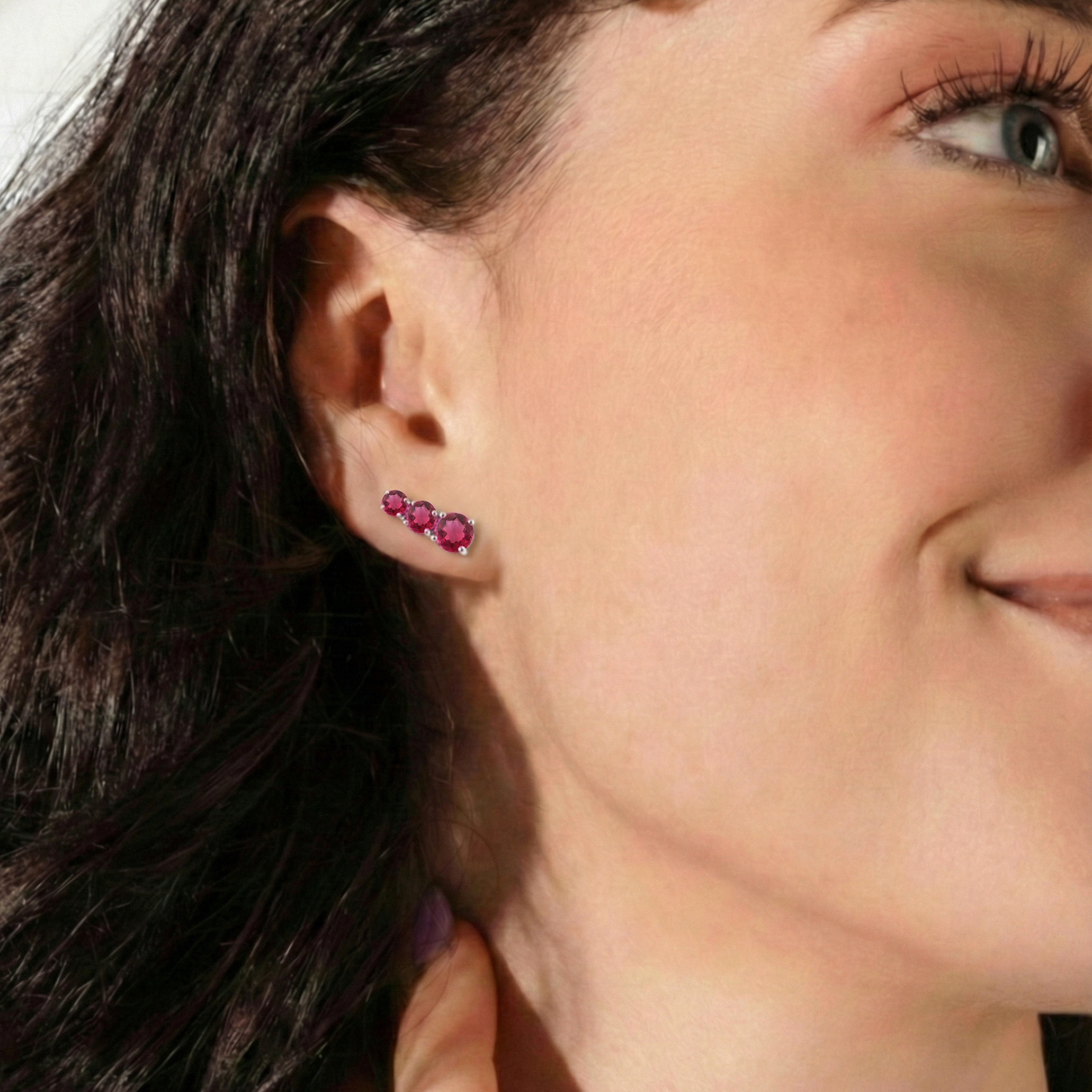 Pink Tourmaline Round Stud Earring in 925 Sterling Silver 5X4X3MM 1.40 ct.