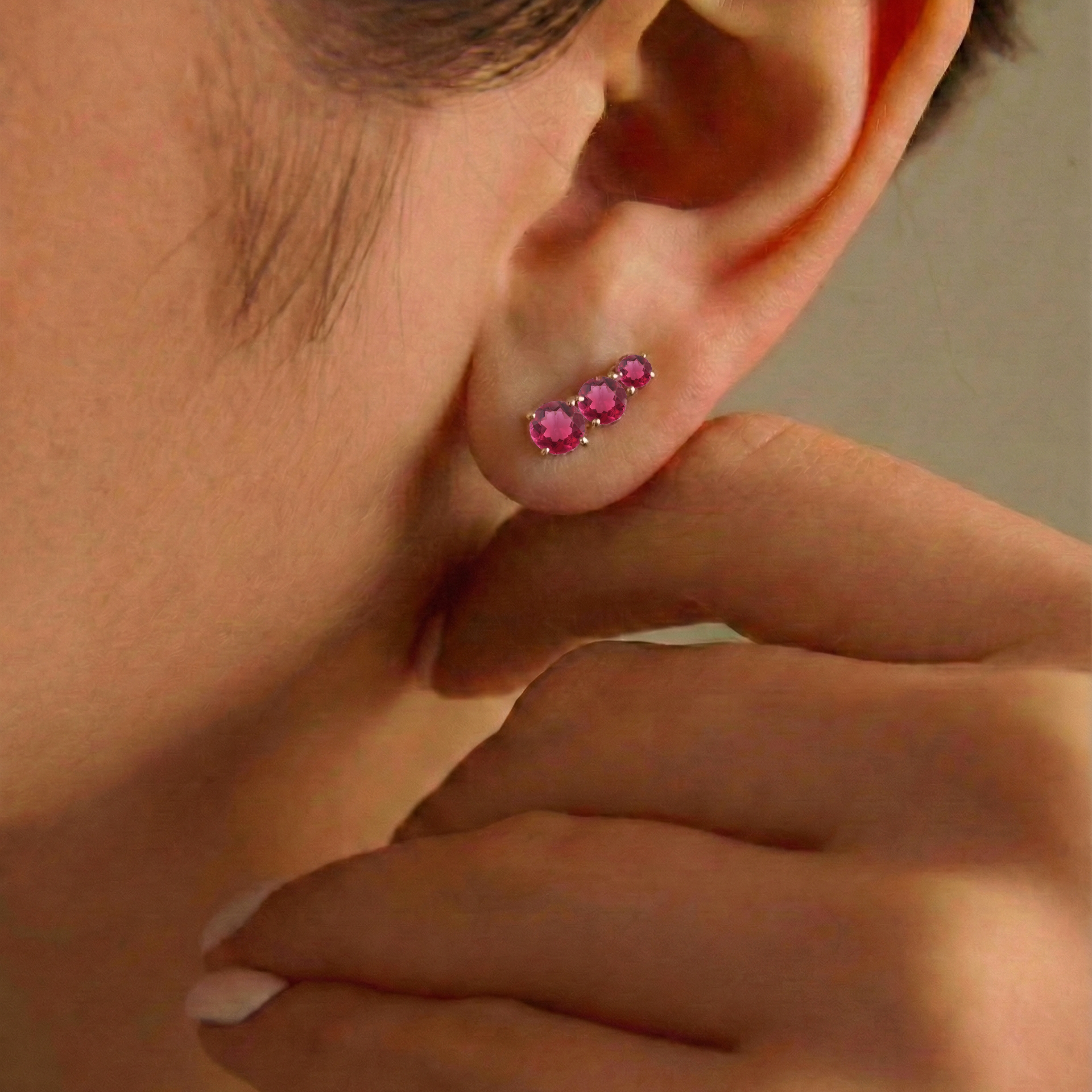 Pink Tourmaline Round Stud Earring in 925 Sterling Silver 5X4X3MM 1.40 ct.