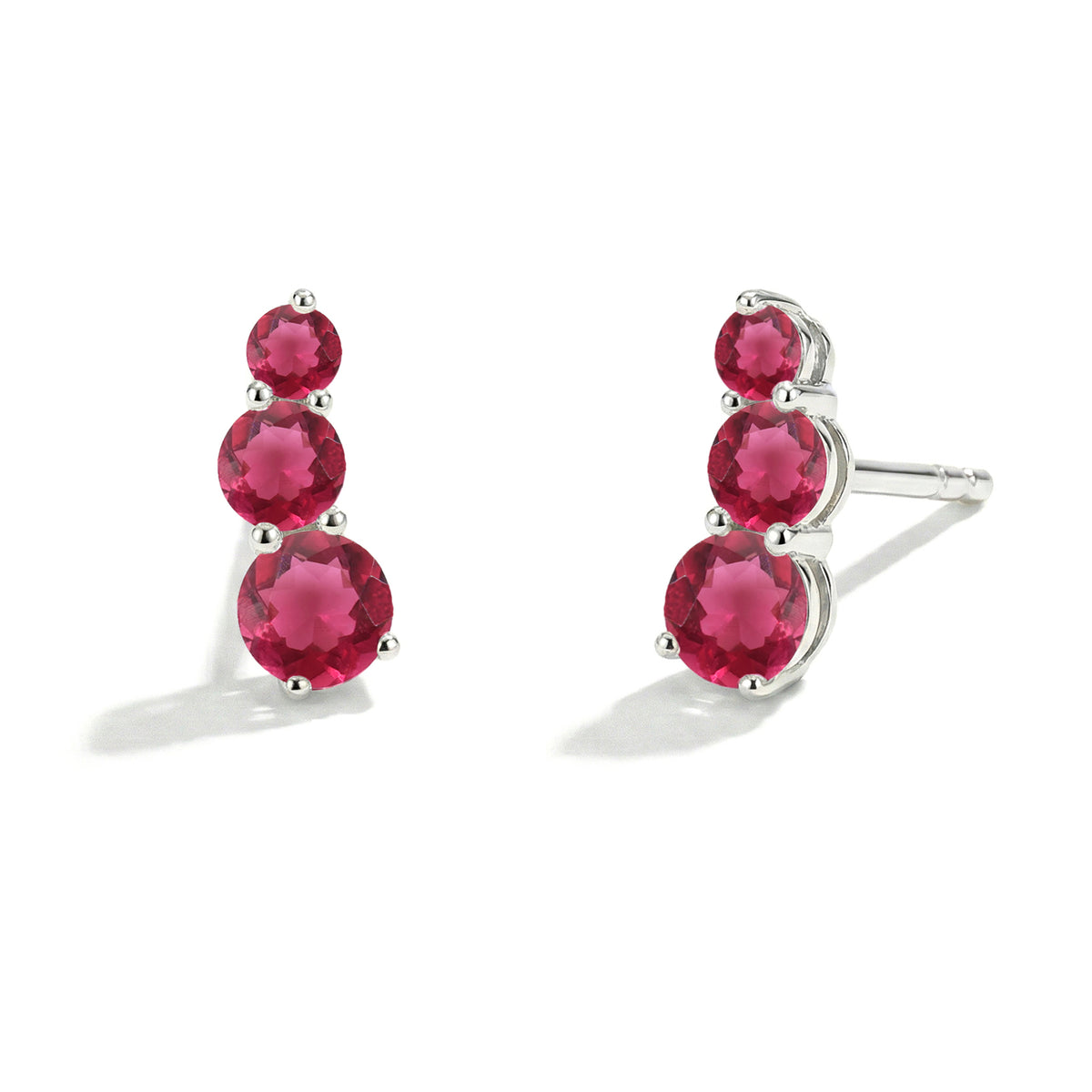Pink Tourmaline Round Stud Earring in 925 Sterling Silver 5X4X3MM 1.40 ct.