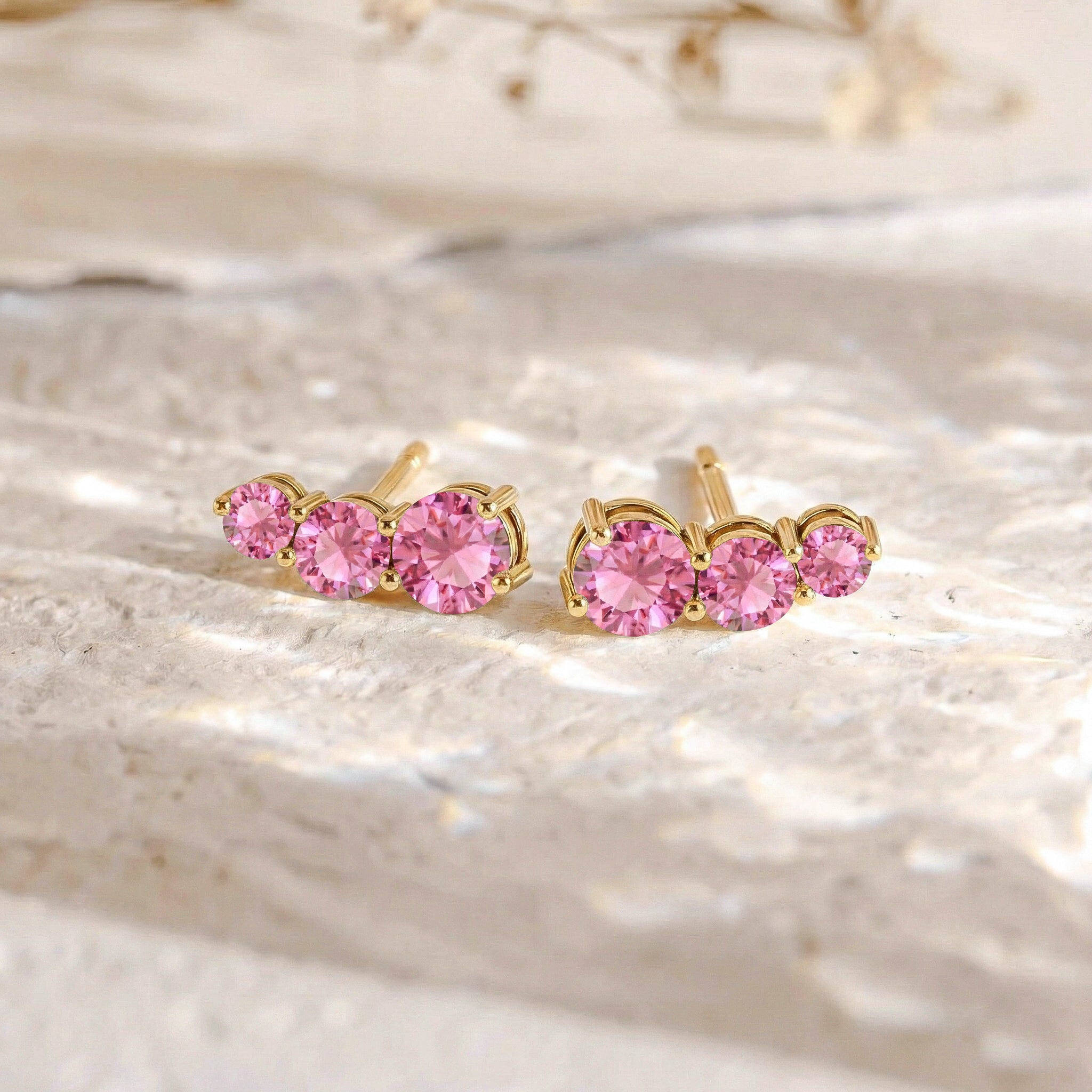 Pink Tourmaline Round Stud Earring in 925 Sterling Silver 5X4X3MM 1.40 ct.