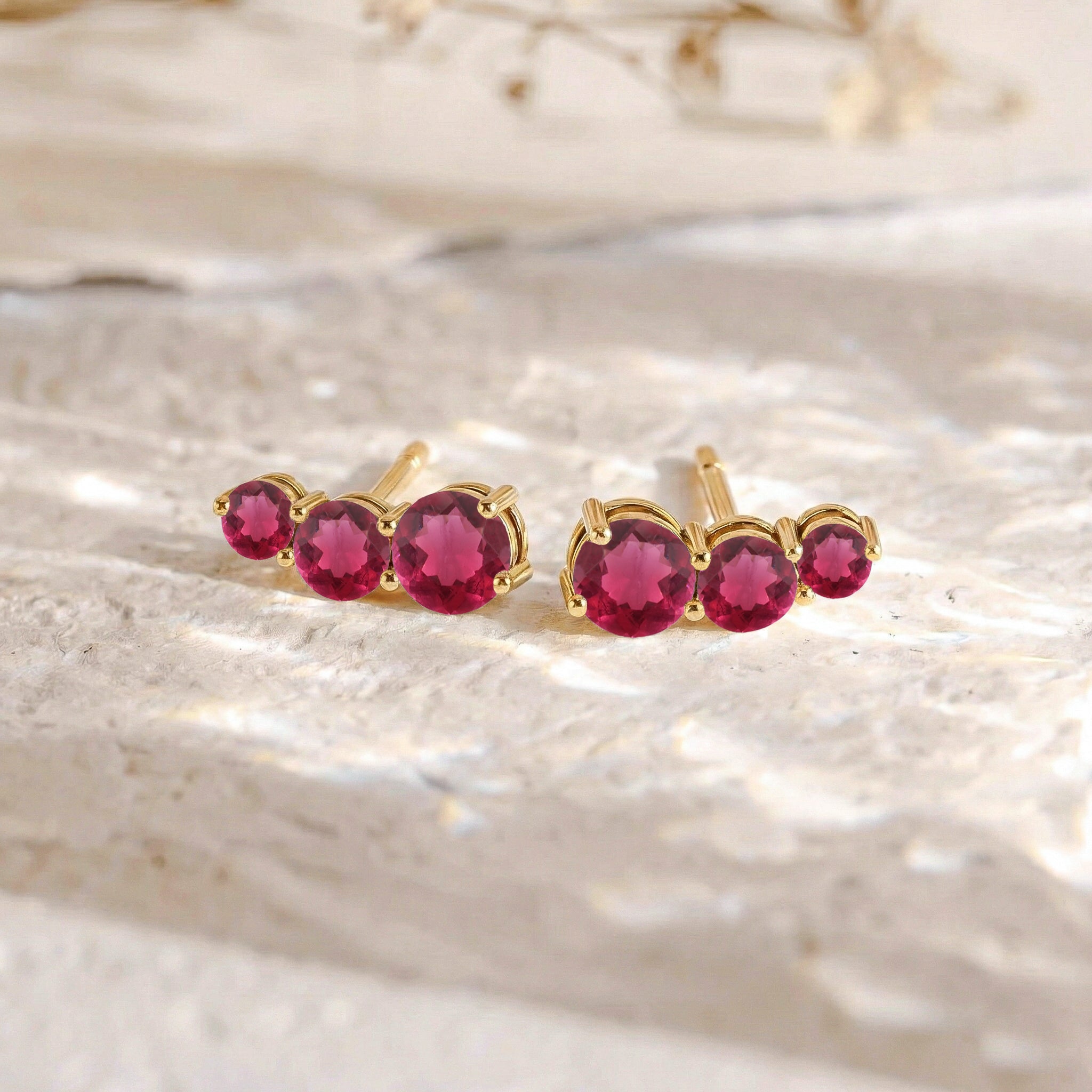 Pink Tourmaline Round Stud Earring in 925 Sterling Silver 5X4X3MM 1.40 ct.