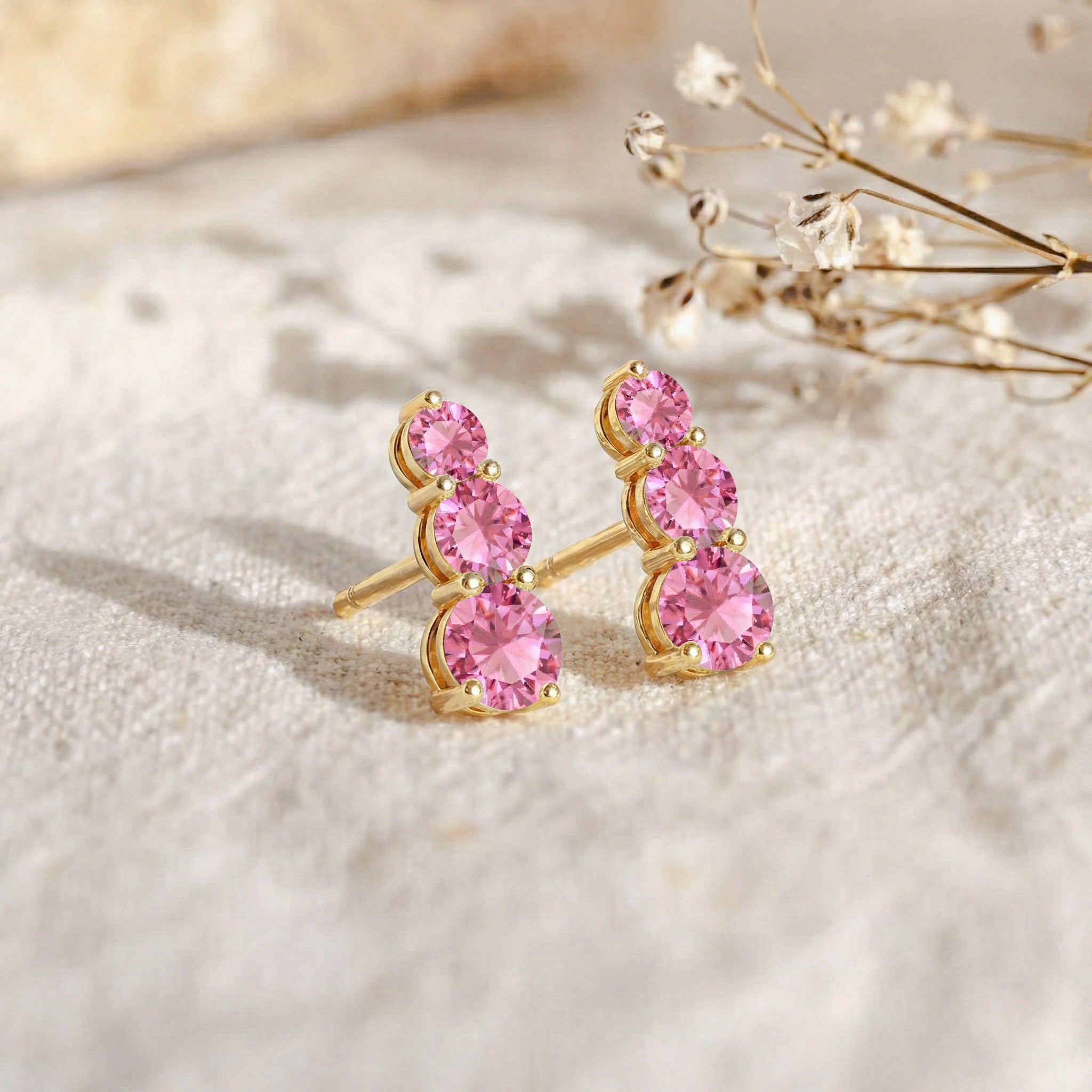 Pink Tourmaline Round Stud Earring in 925 Sterling Silver 5X4X3MM 1.40 ct.