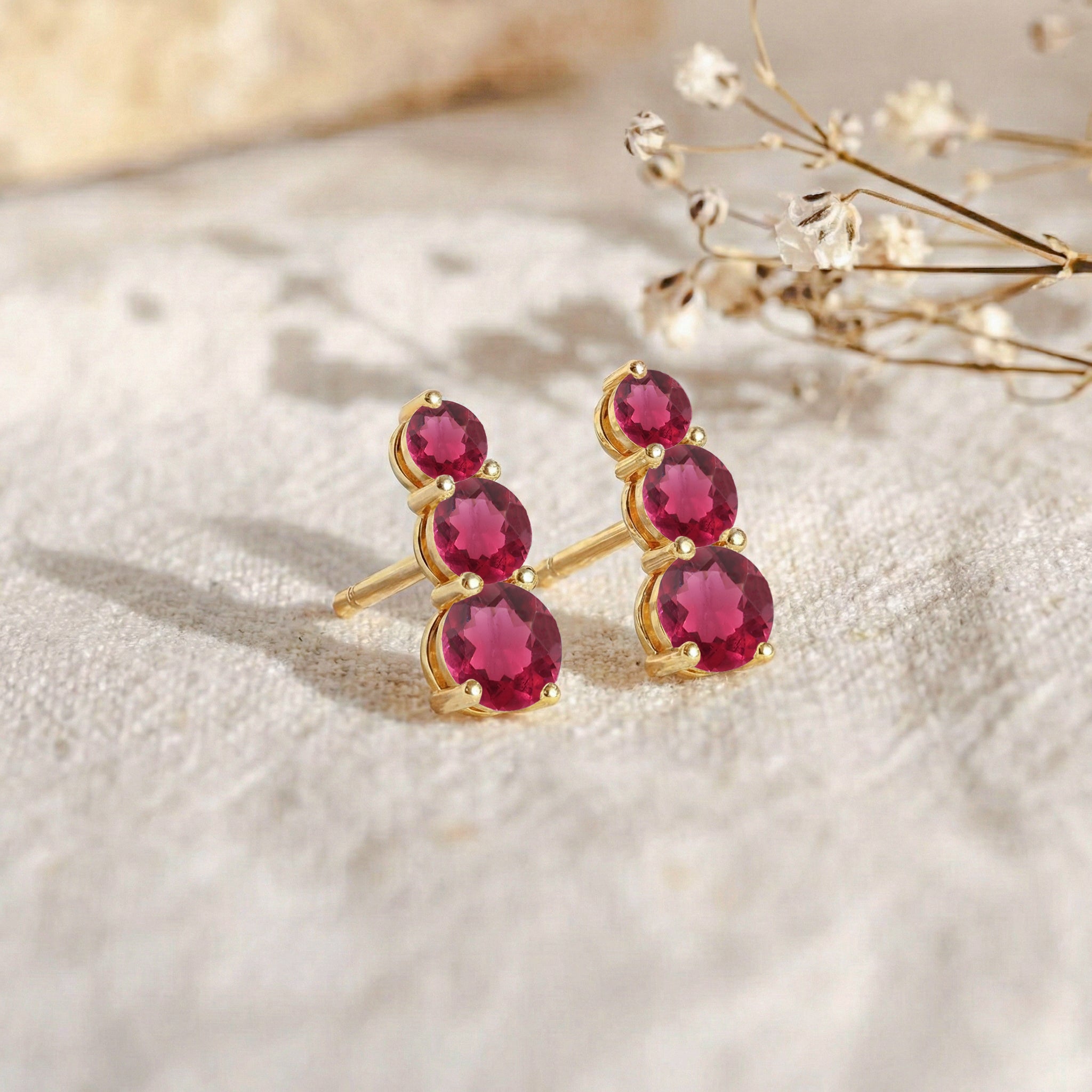 Pink Tourmaline Round Stud Earring in 925 Sterling Silver 5X4X3MM 1.40 ct.