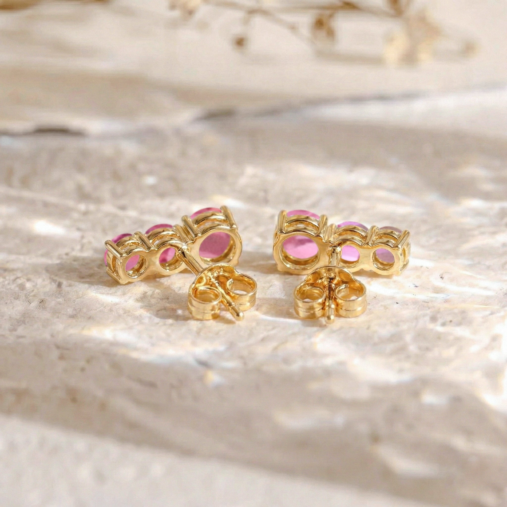 Pink Tourmaline Round Stud Earring in 925 Sterling Silver 5X4X3MM 1.40 ct.