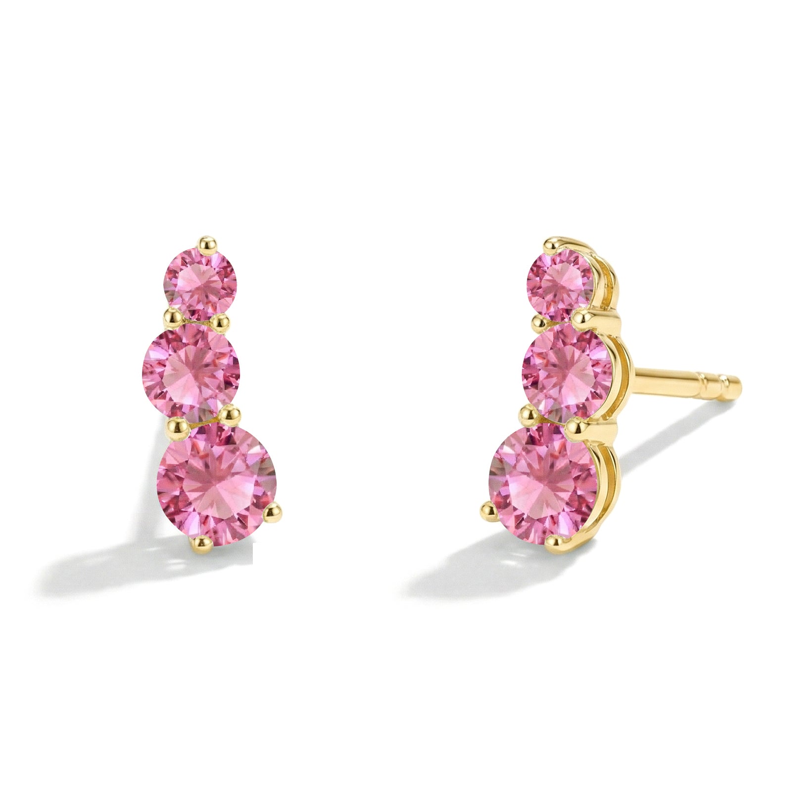 Pink Tourmaline Round Stud Earring in 925 Sterling Silver 5X4X3MM 1.40 ct.