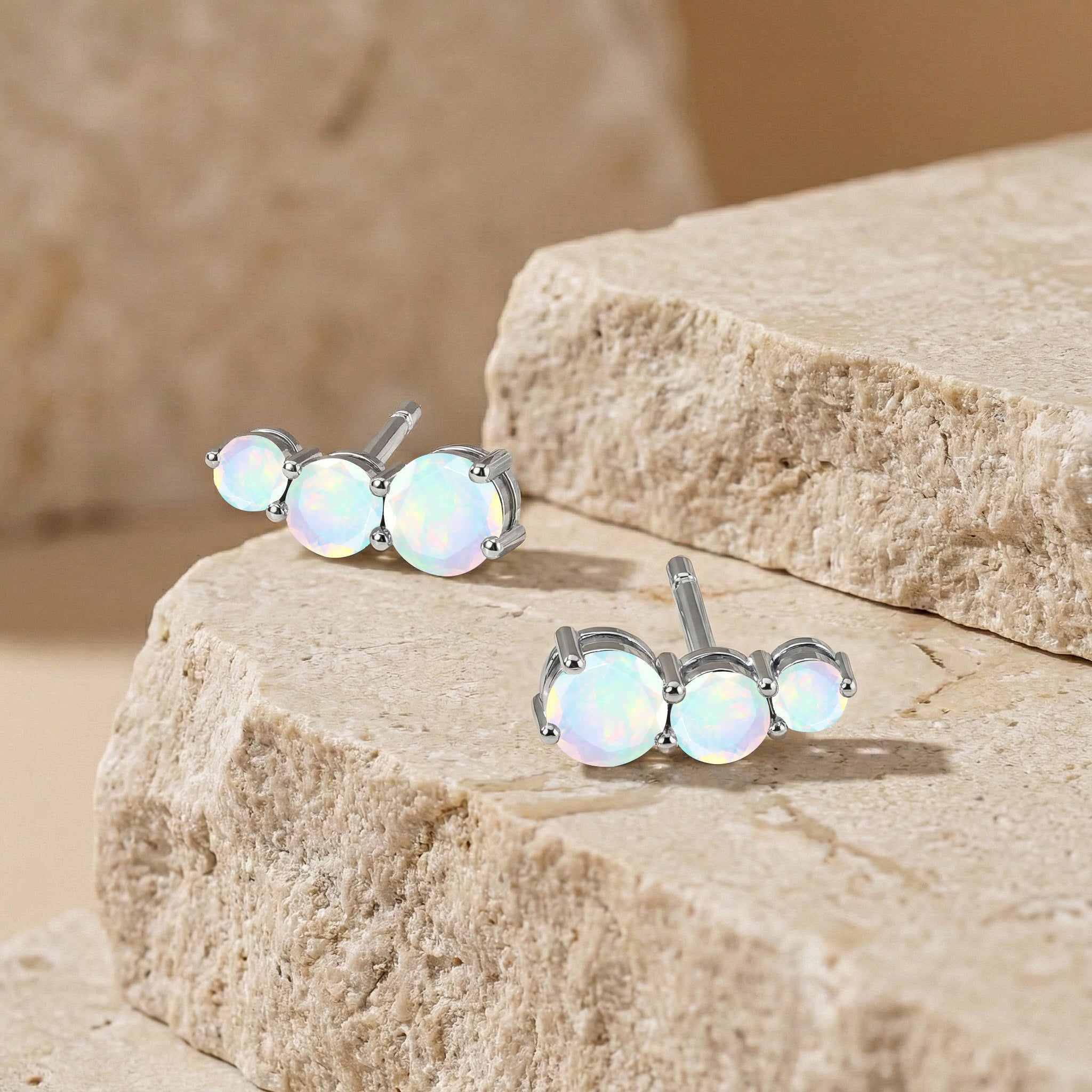White Round Opal Stud Earring in 925 Sterling Silver 5X4X3MM 1.40 ct.