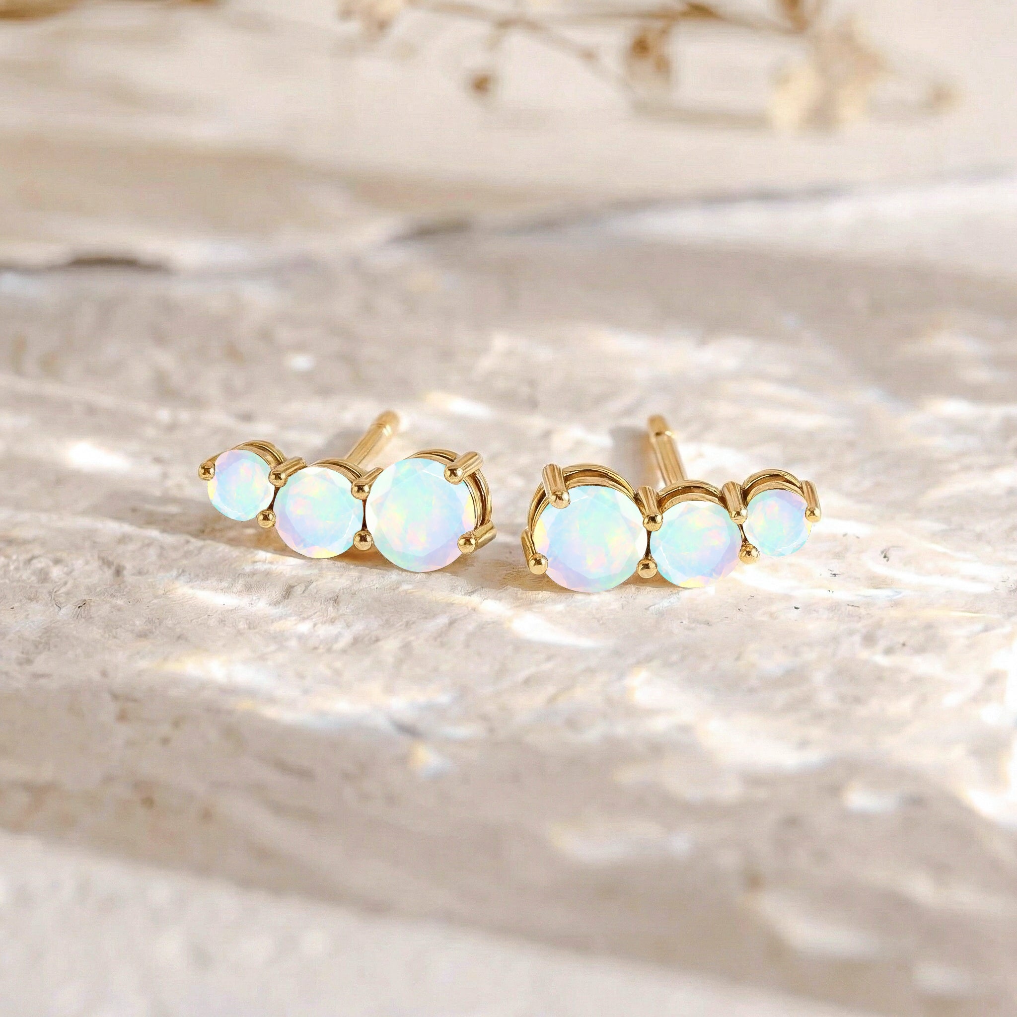 White Round Opal Stud Earring in 925 Sterling Silver 5X4X3MM 1.40 ct.
