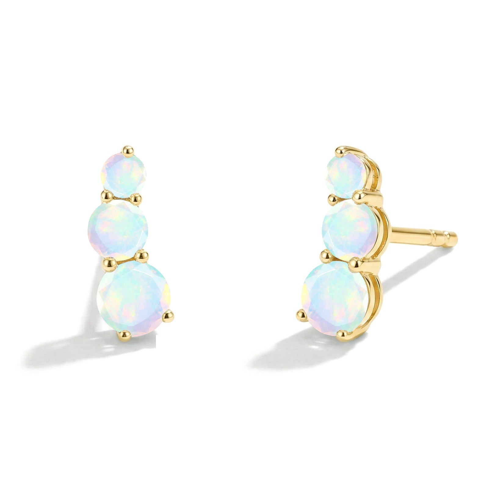 White Round Opal Stud Earring in 925 Sterling Silver 5X4X3MM 1.40 ct.